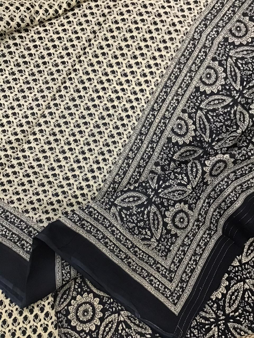 Pure Cotton Printed Embroidered Suit - Black