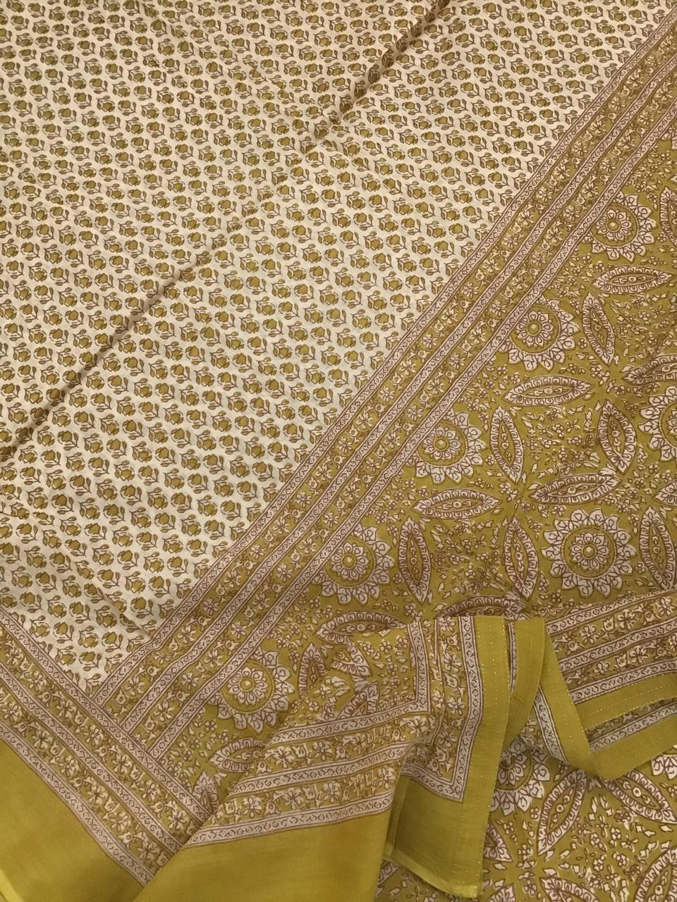 Pure Cotton Printed Embroidered Suit - Yellow