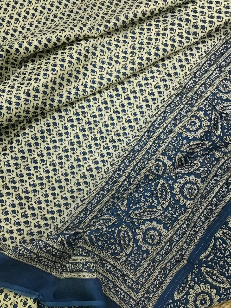 Pure Cotton Printed Embroidered Suit - Blue