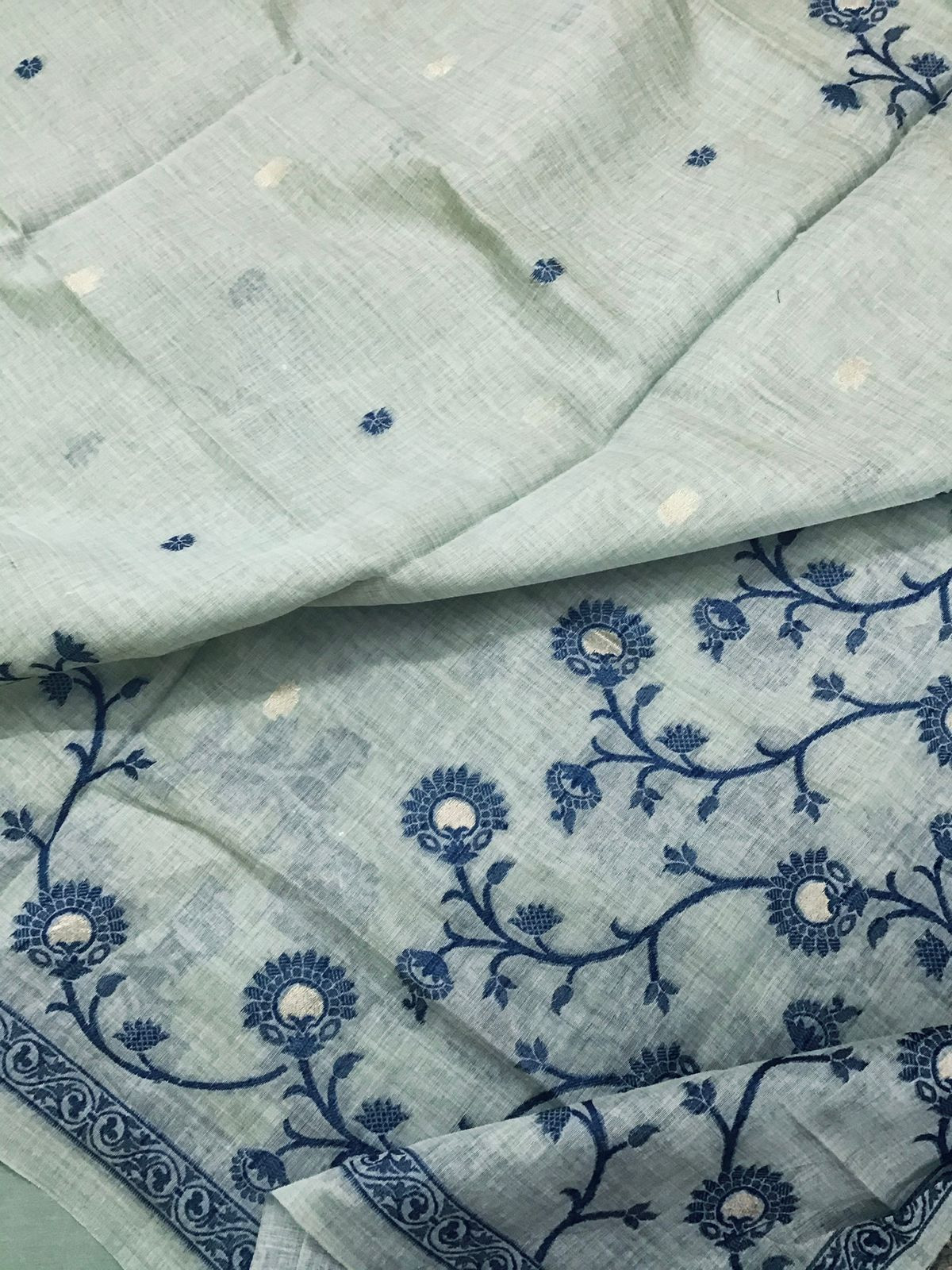 Soft Slub Chanderi Jamdani Weaved Embroidered Suit - Blue