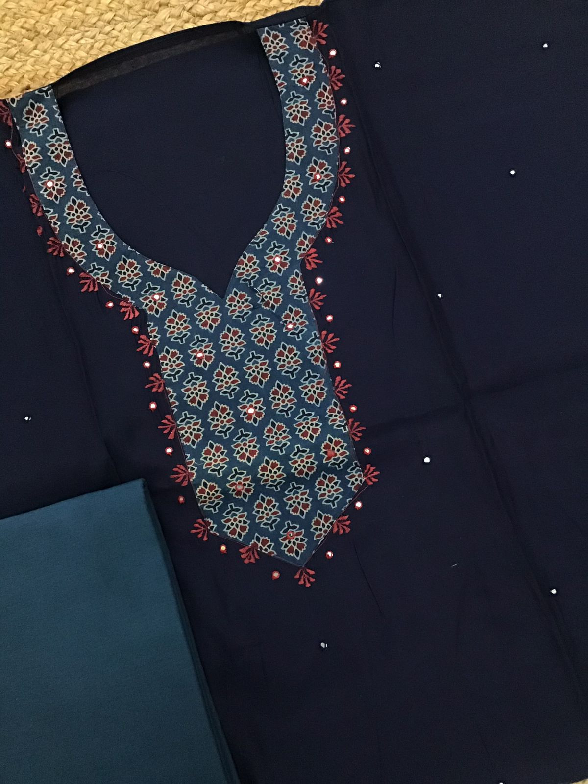 Pure Muslin Printed Embroidered Suit - Blue