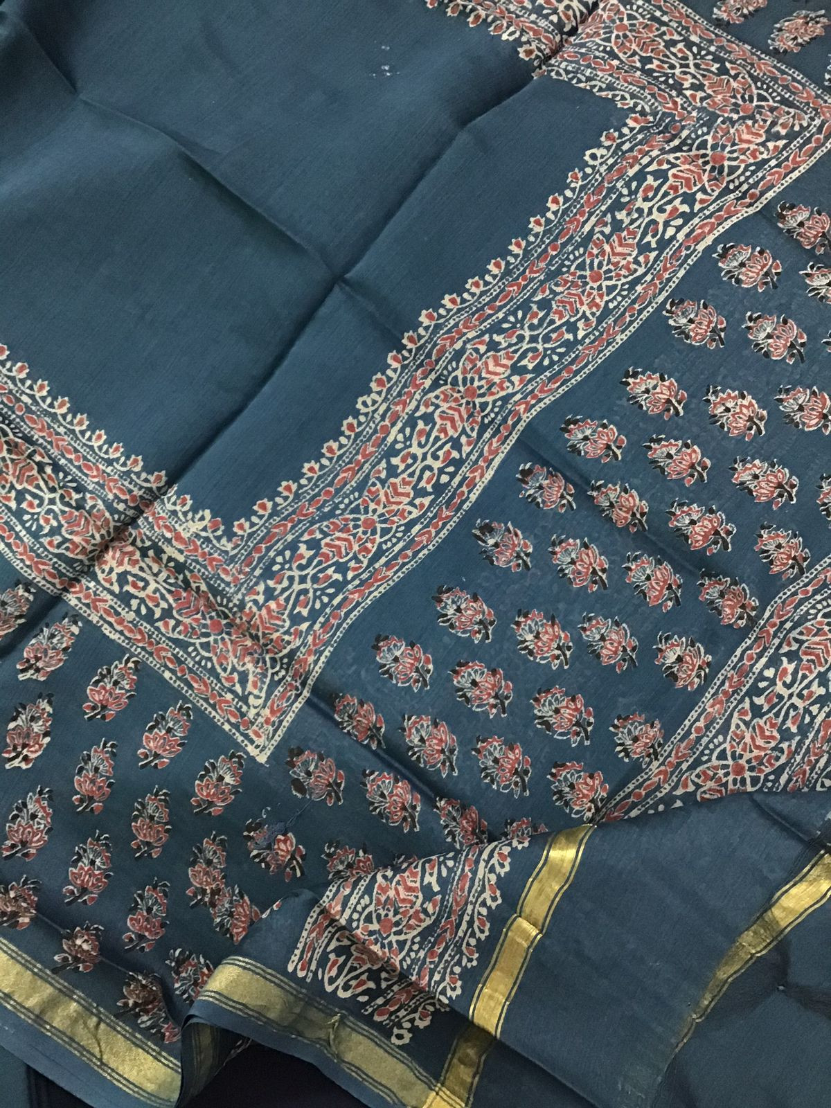 Pure Muslin Printed Embroidered Suit - Blue