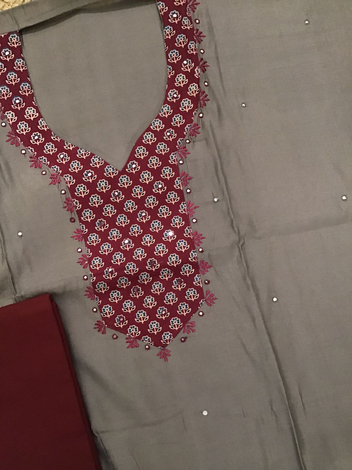 Pure Muslin Printed Embroidered Suit - Beige