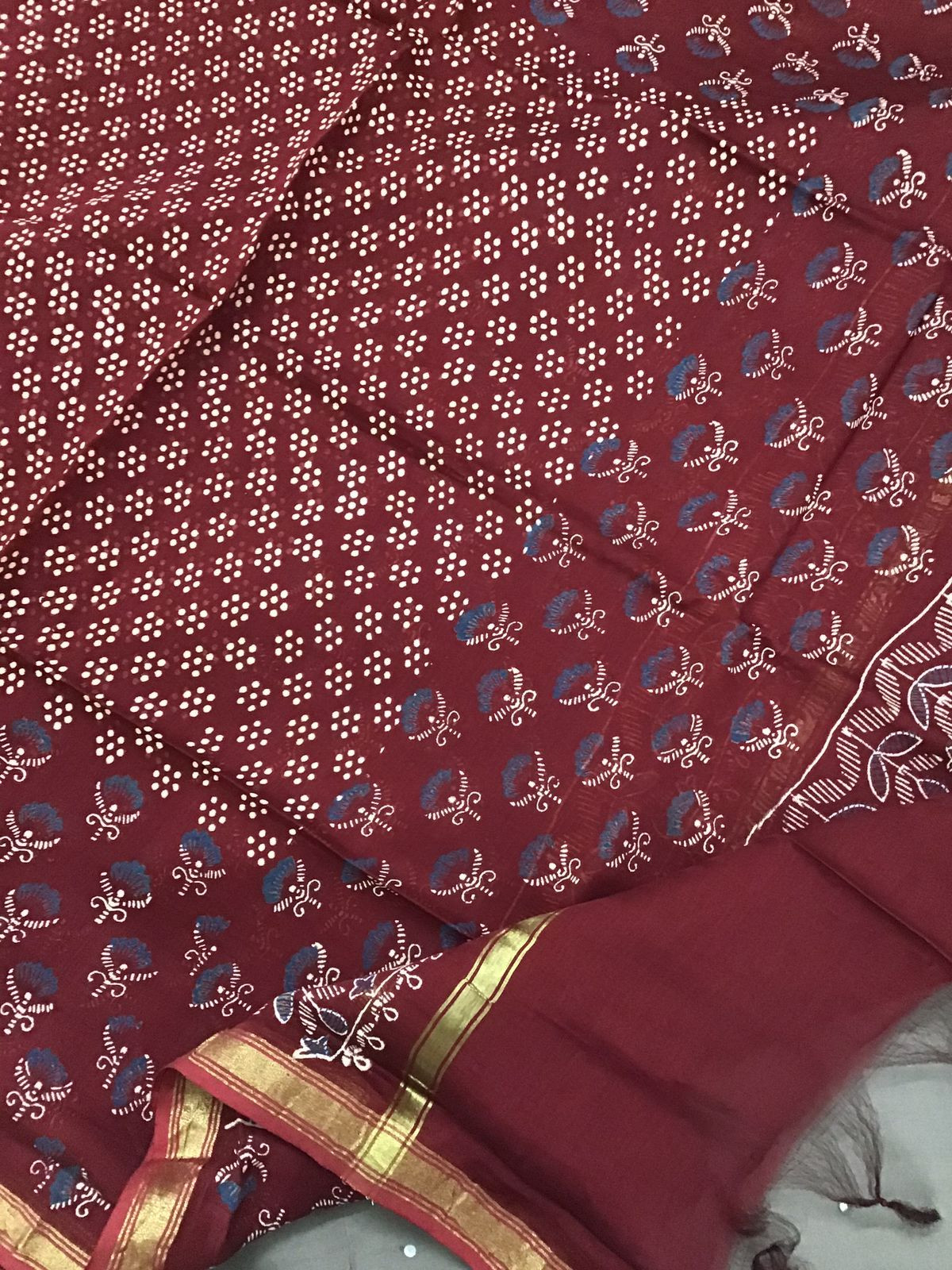 Pure Muslin Printed Embroidered Suit - Beige