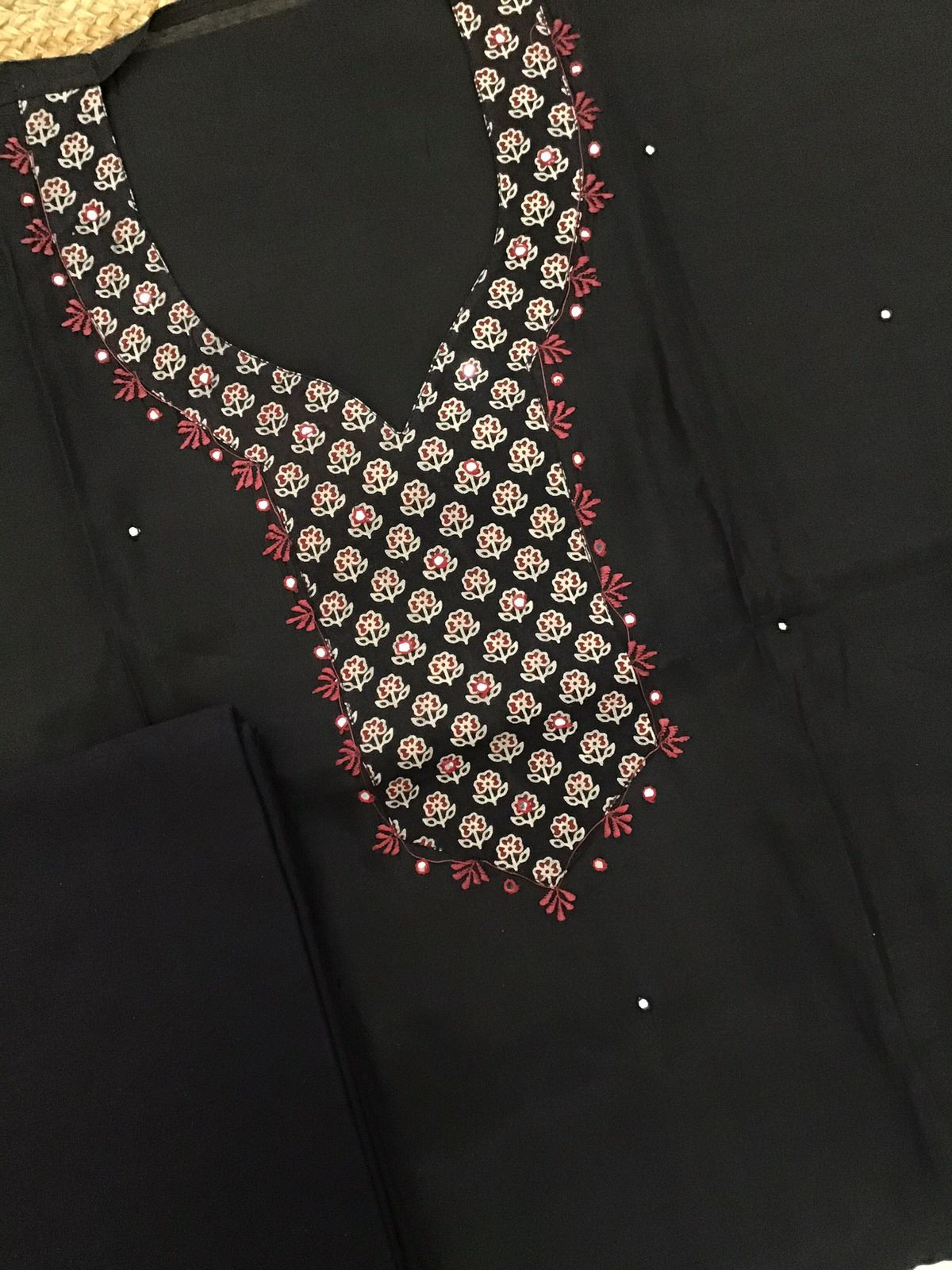 Pure Muslin Printed Embroidered Suit - Black