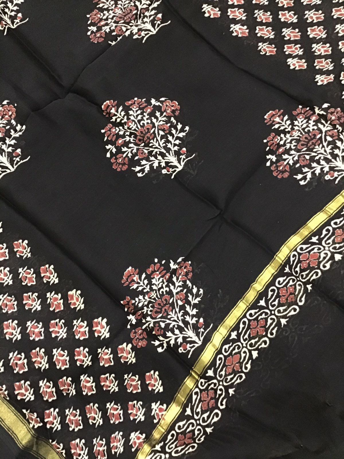 Pure Muslin Printed Embroidered Suit - Black