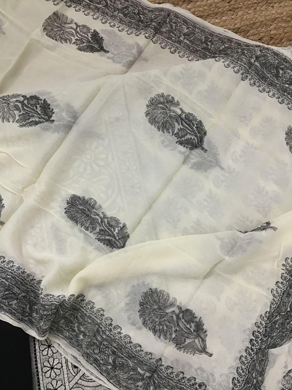 Pure Kota Cotton Printed Embroidered Suit - Off White