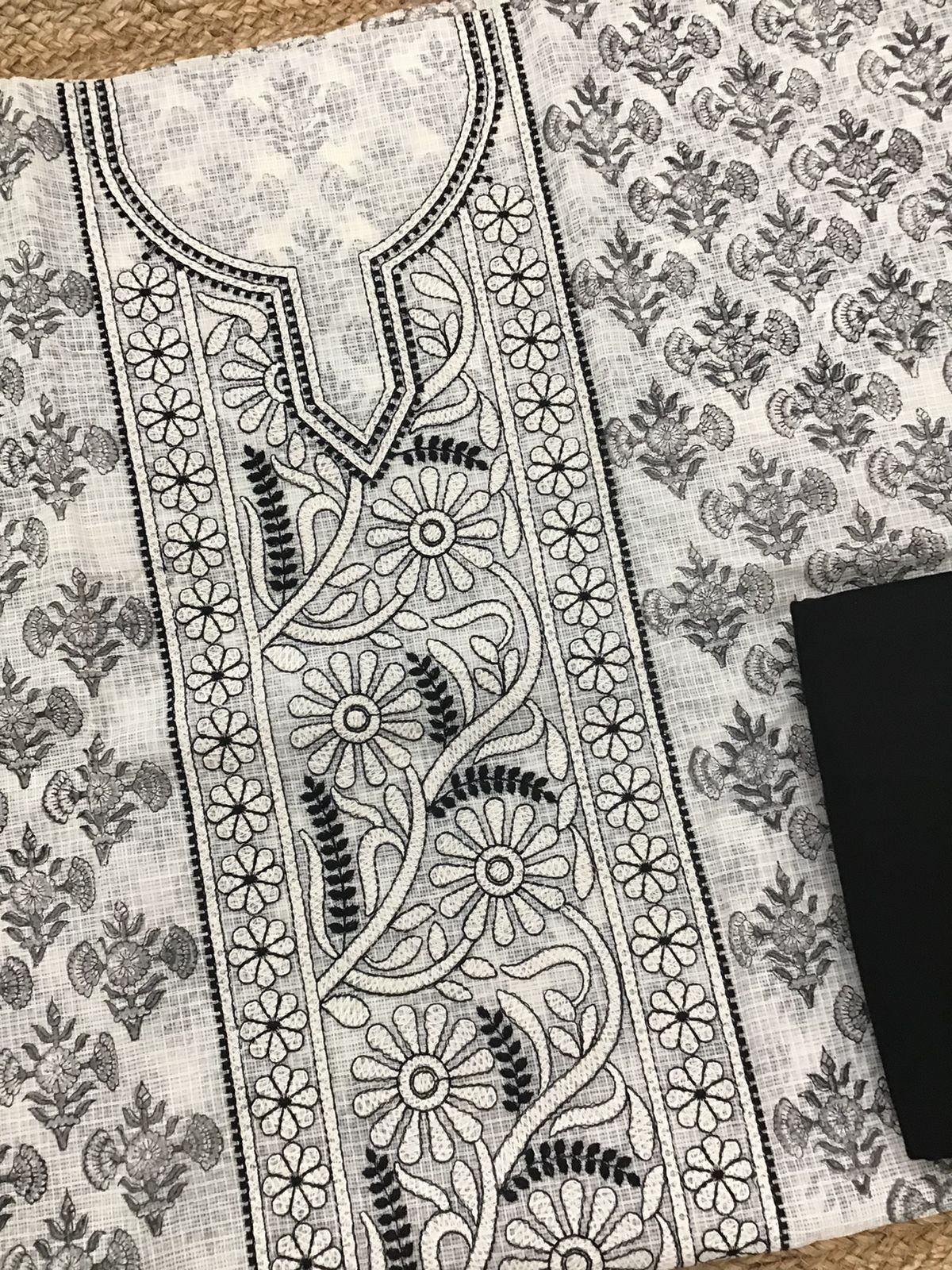 Pure Kota Cotton Printed Embroidered Suit - Off White
