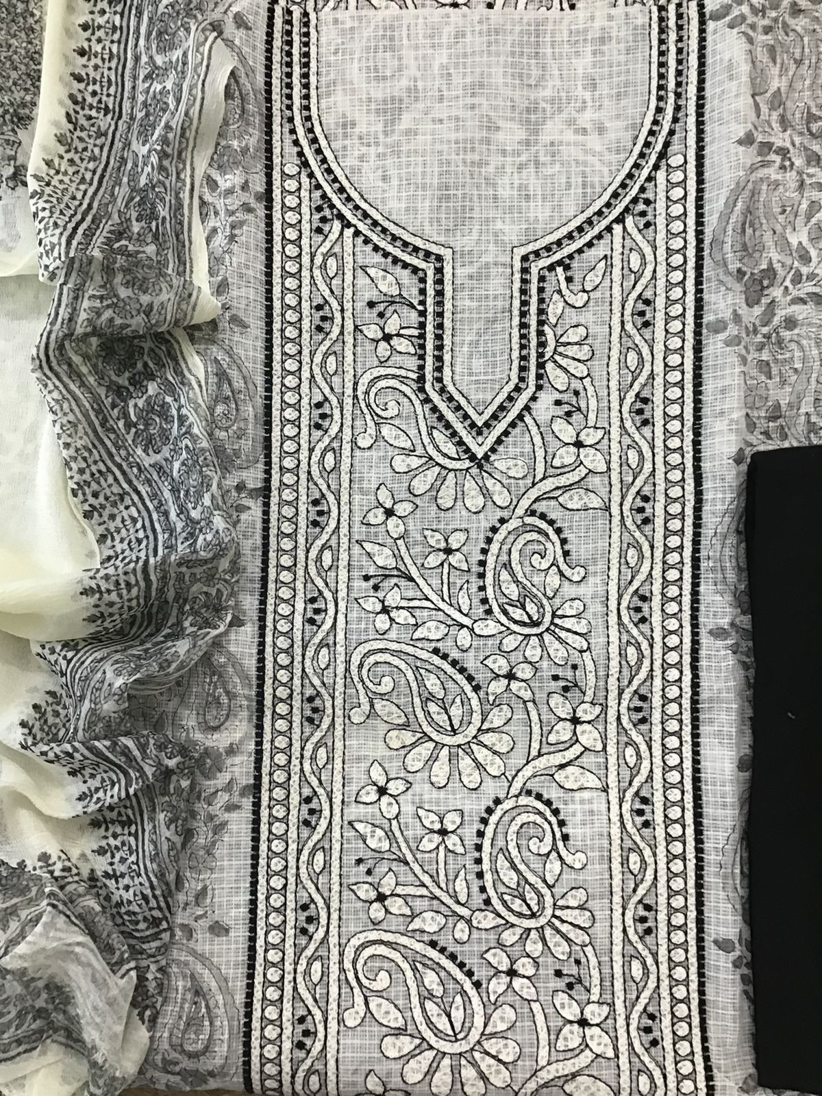Pure Kota Cotton Printed Embroidered Suit - Off White