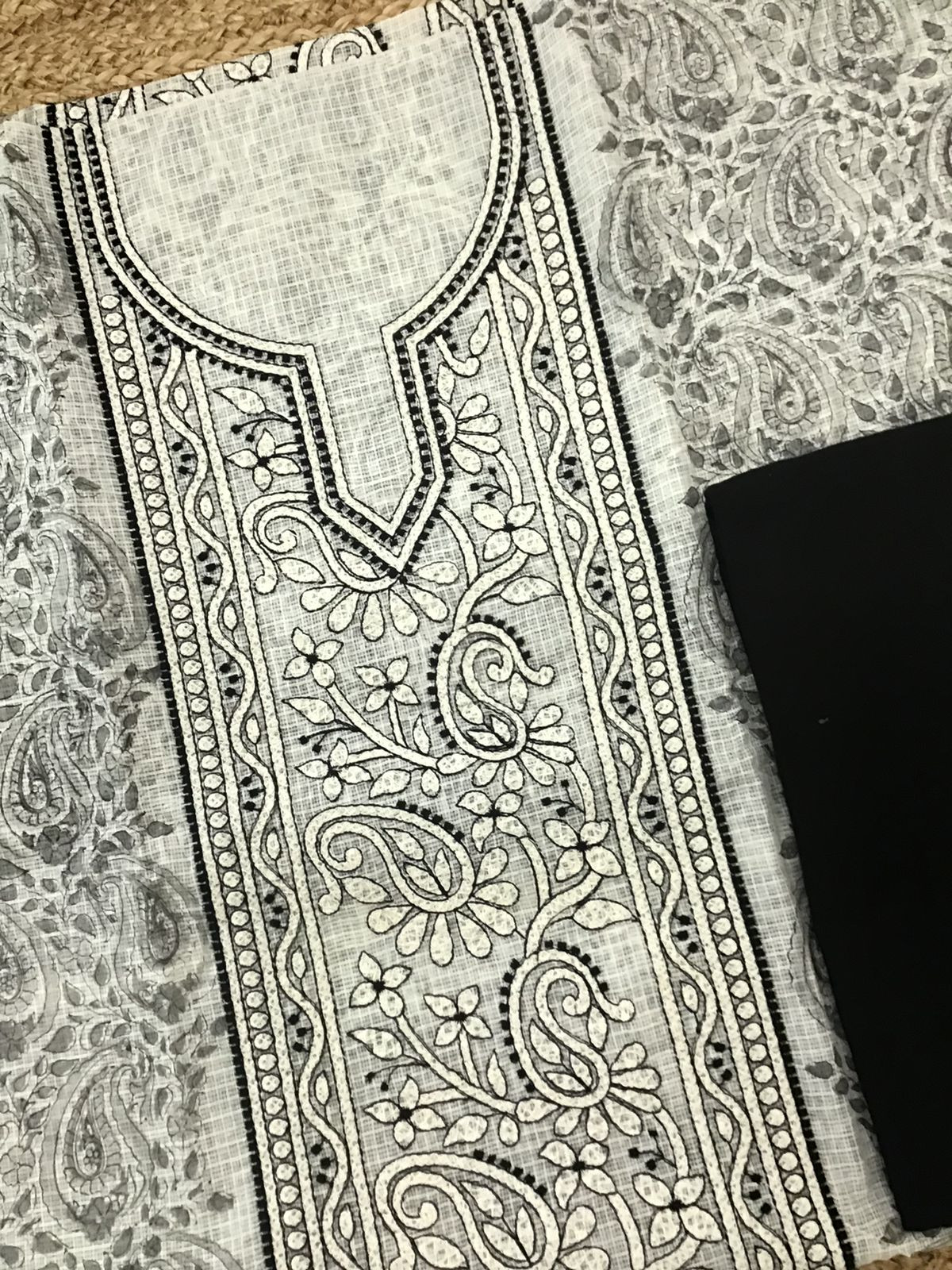 Pure Kota Cotton Printed Embroidered Suit - Off White