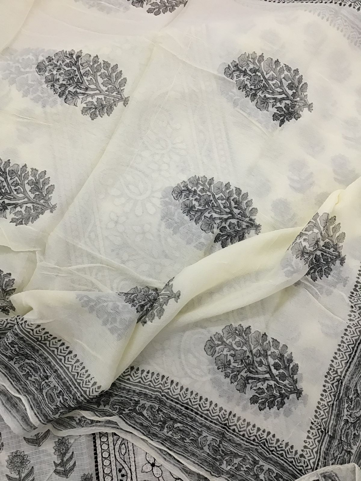 Pure Kota Cotton Printed Embroidered Suit - Off White