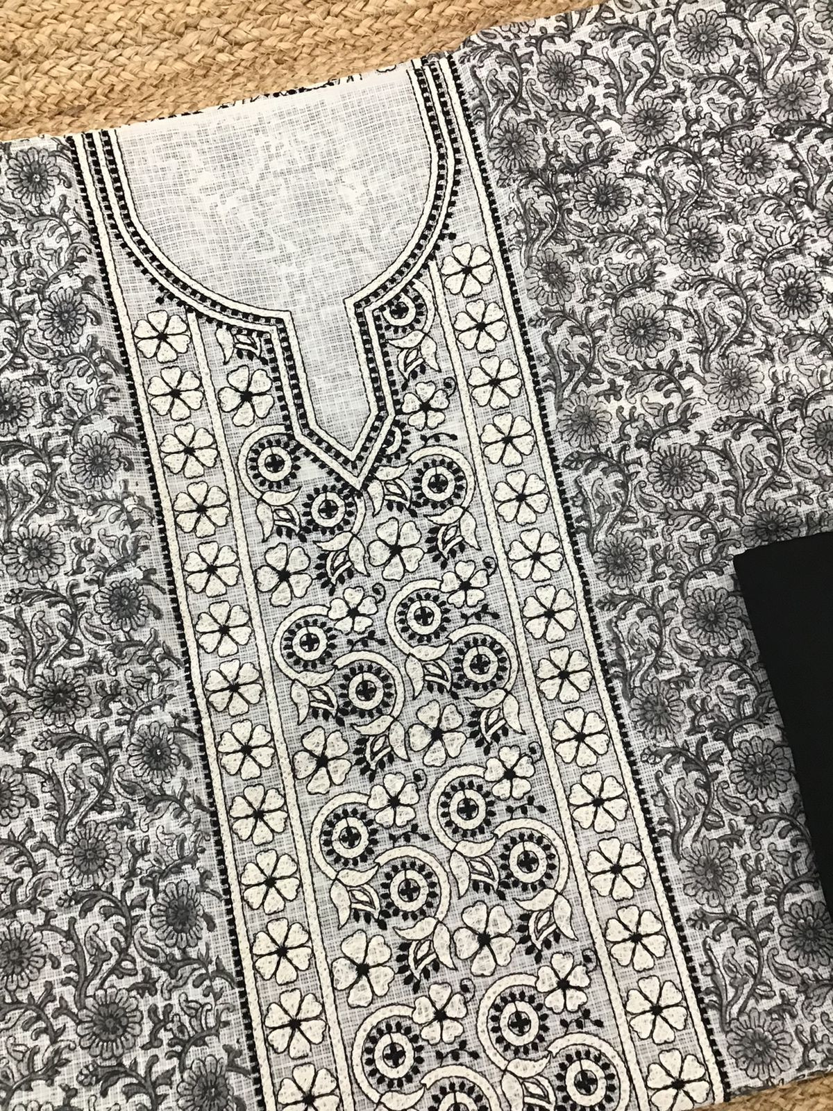 Pure Kota Cotton Printed Embroidered Suit - Off White