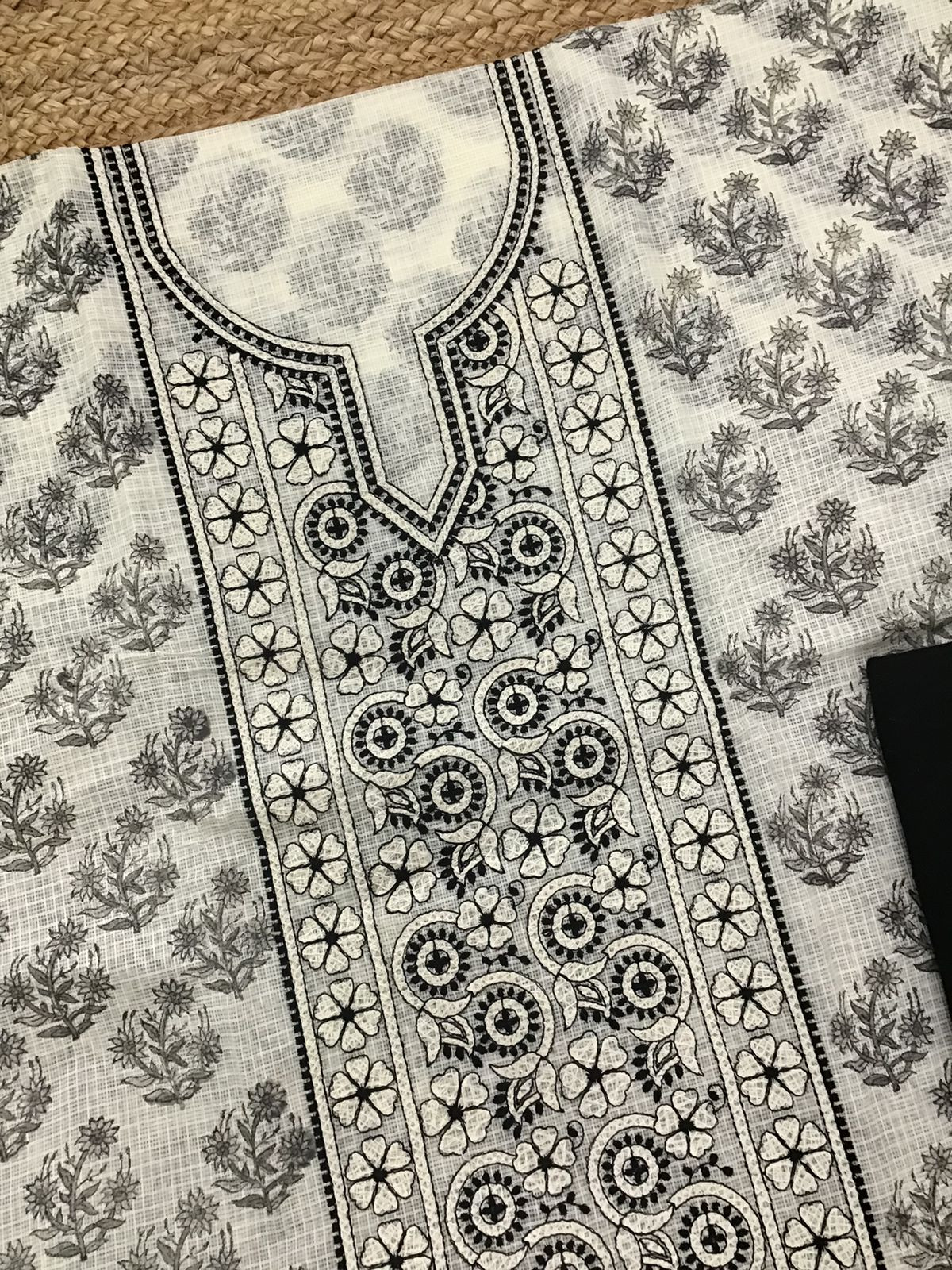 Pure Kota Cotton Printed Embroidered Suit - Off White