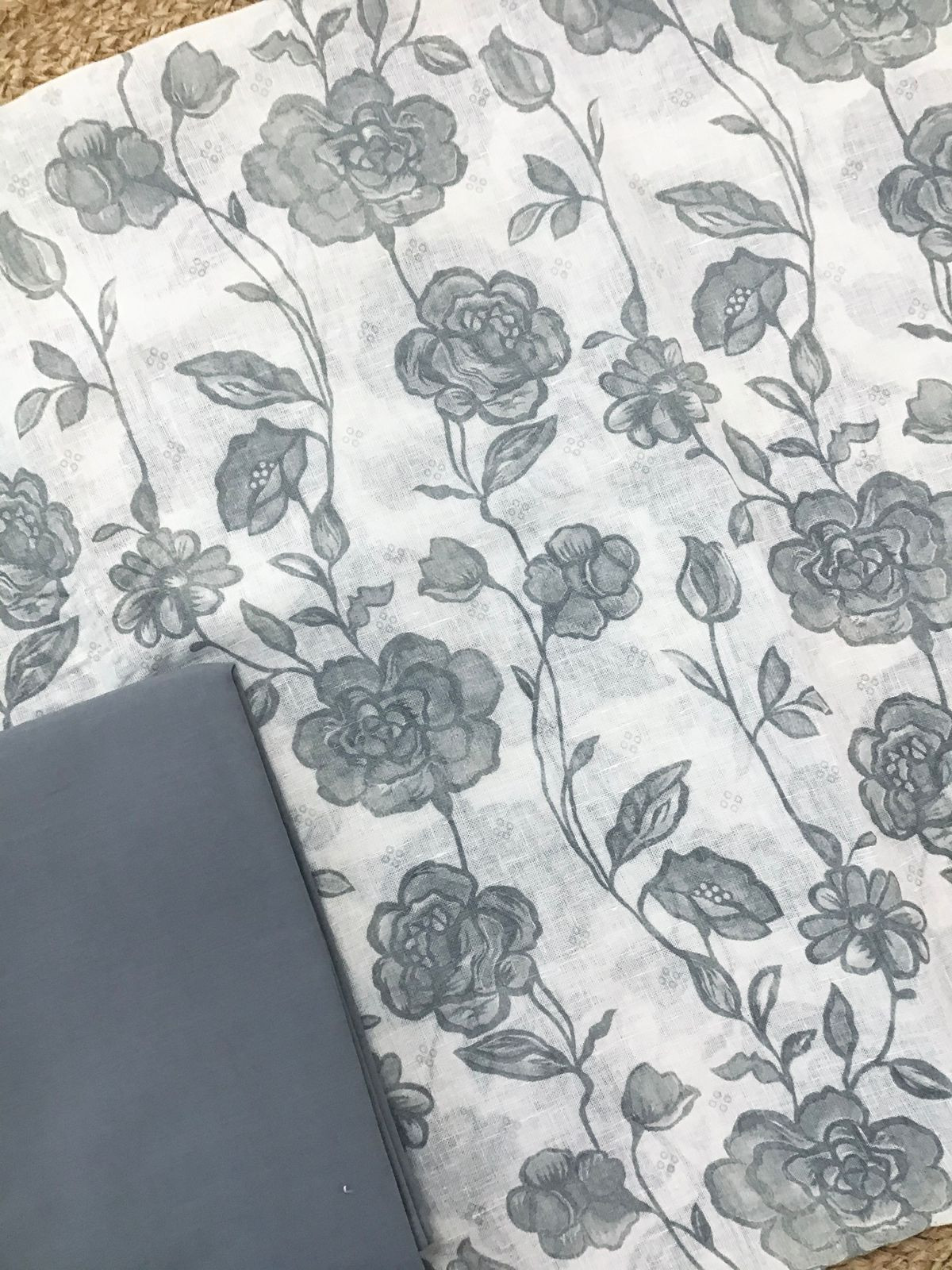 Pure Linen Cotton Printed Embroidered Suit - Off White