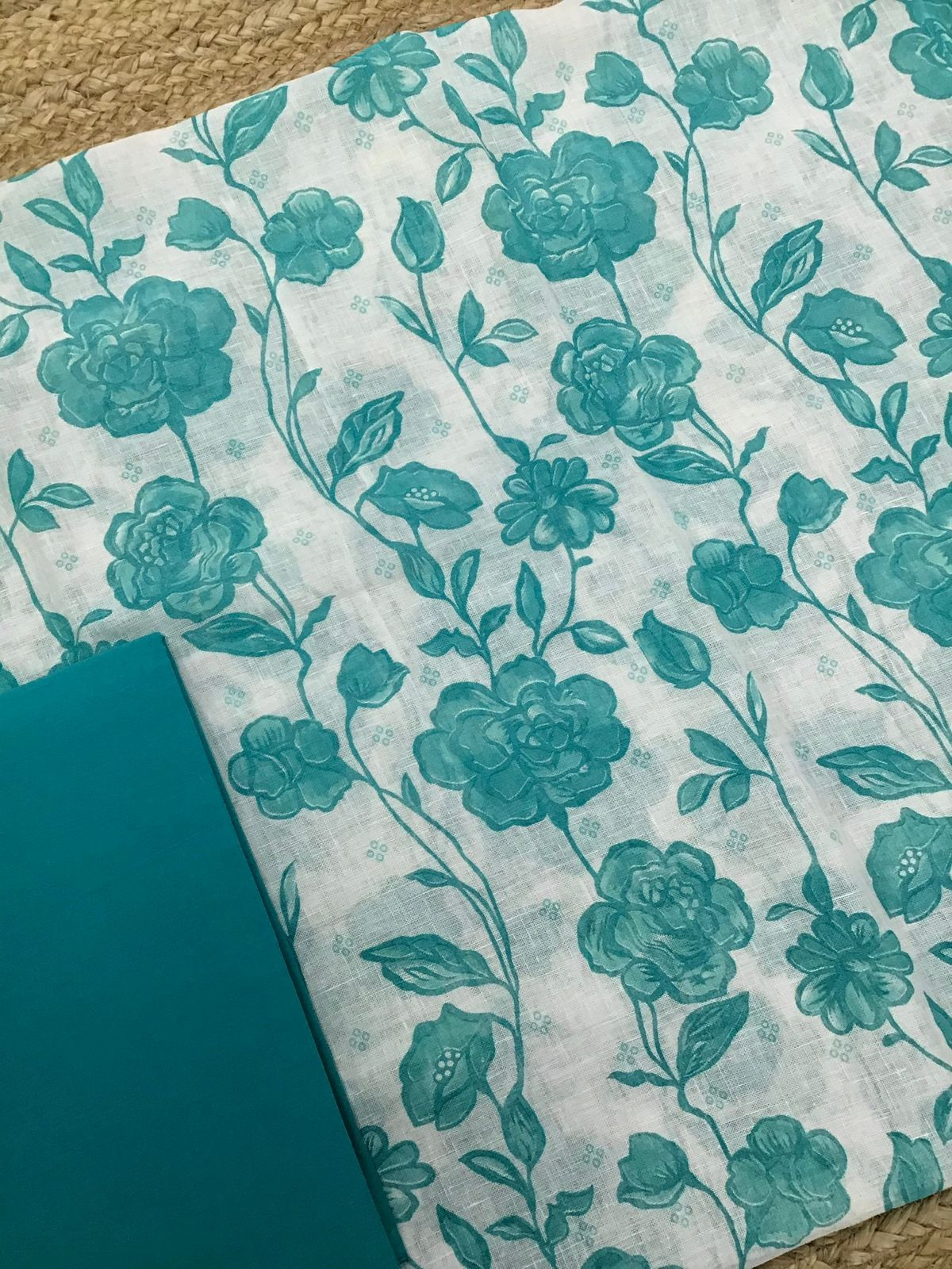 Pure Linen Cotton Printed Embroidered Suit - Off White