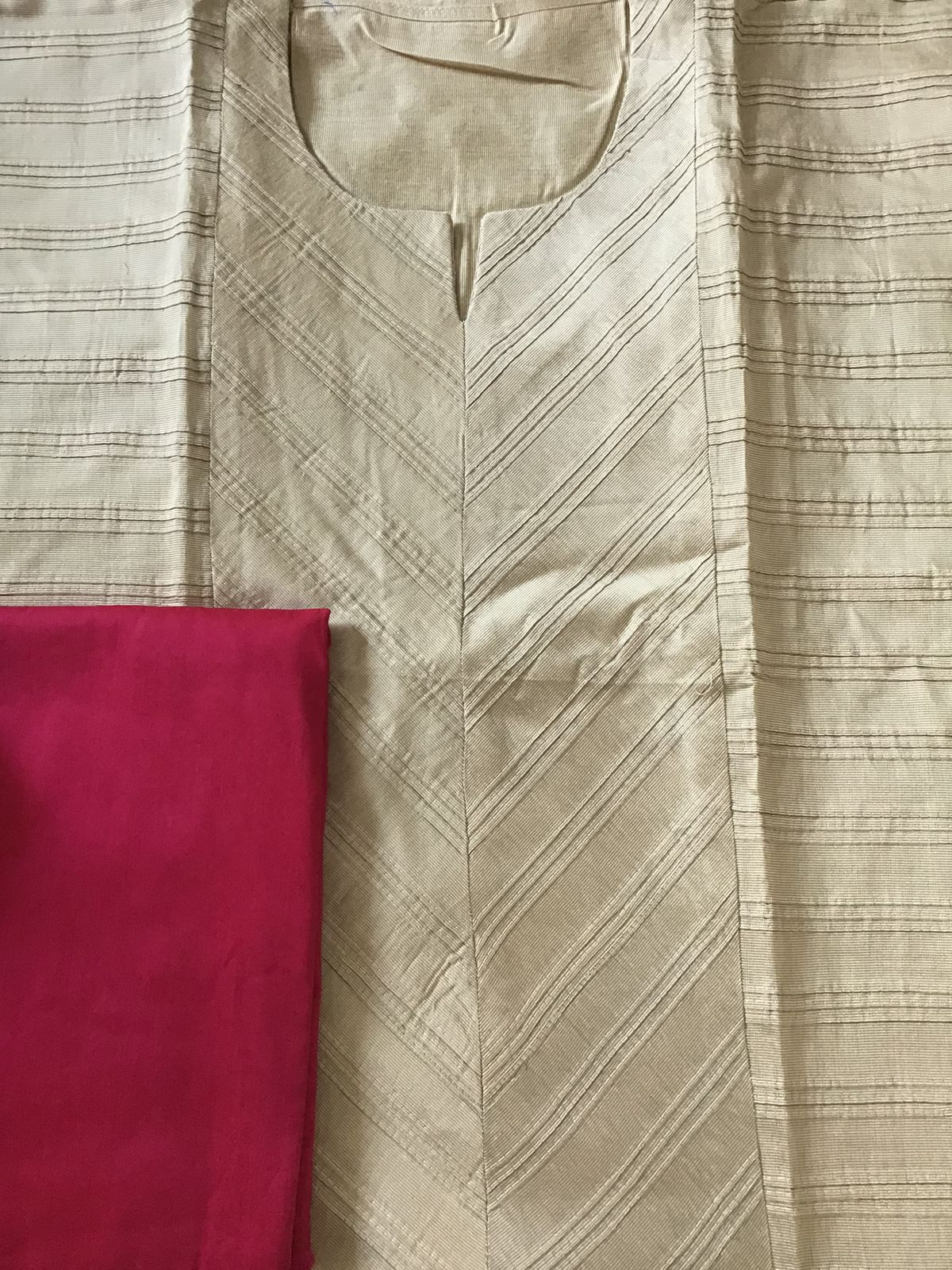 Pure Cotton Silk Printed Embroidered Suit - Beige