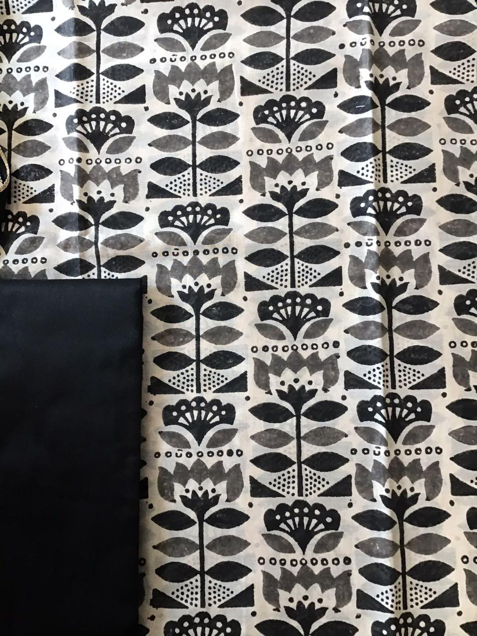 Pure Maheshwari Silk Printed Embroidered Suit - Black