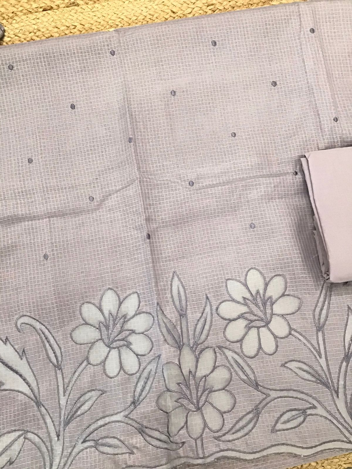 Soft Kota Silk Embroidered Suit - Lilac