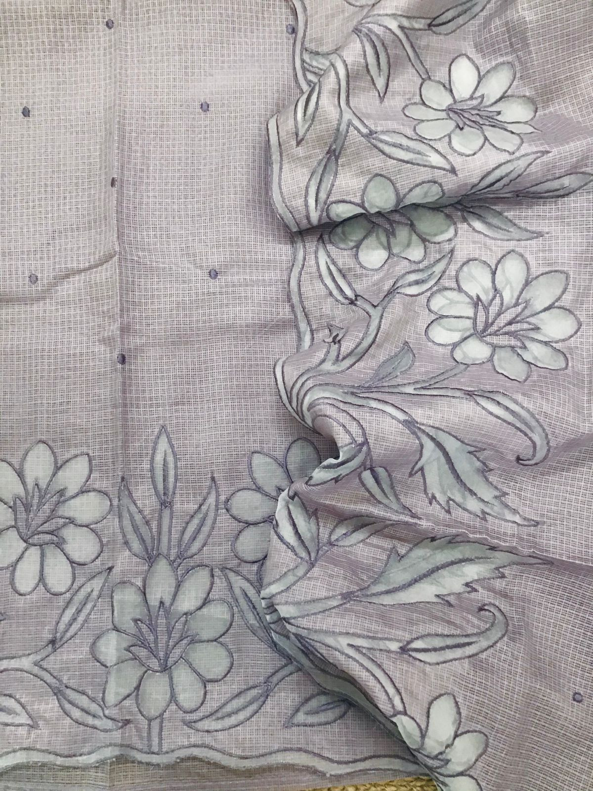 Soft Kota Silk Embroidered Suit - Lilac