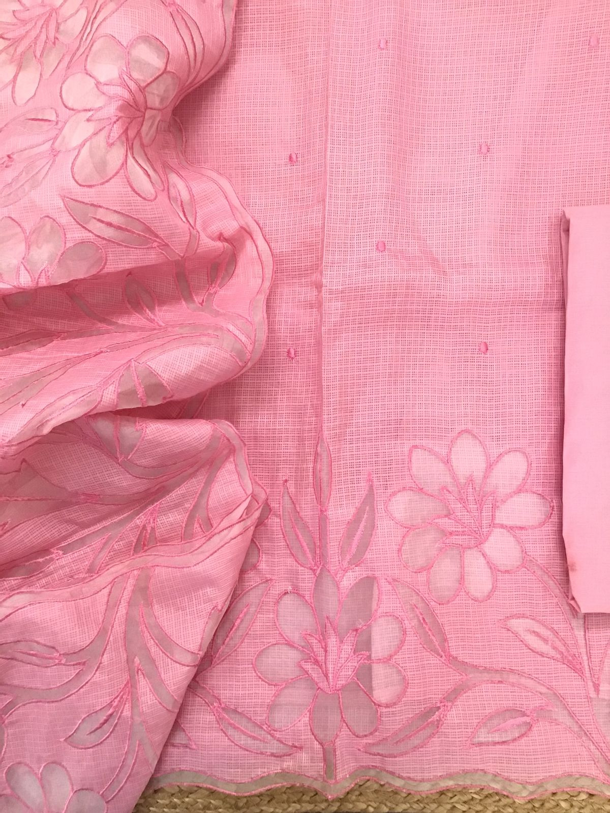 Soft Kota Silk Embroidered Suit - Pink