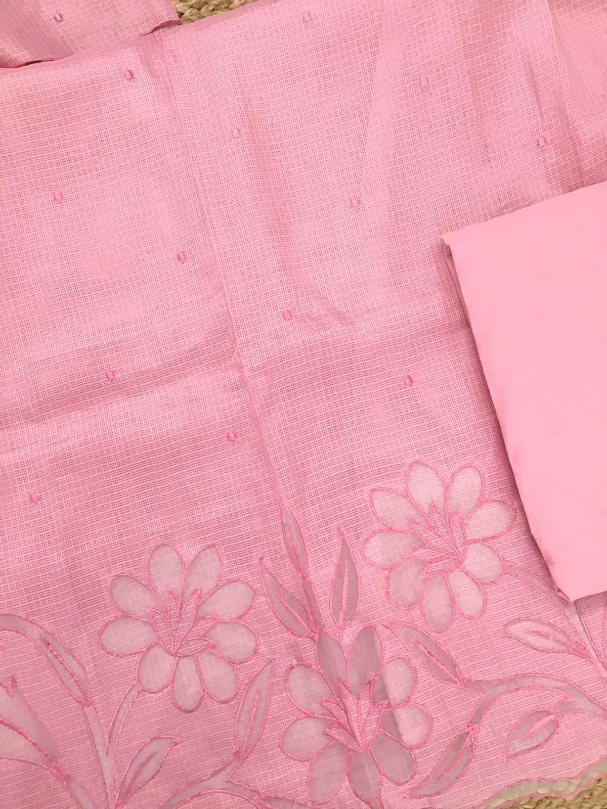 Soft Kota Silk Embroidered Suit - Pink