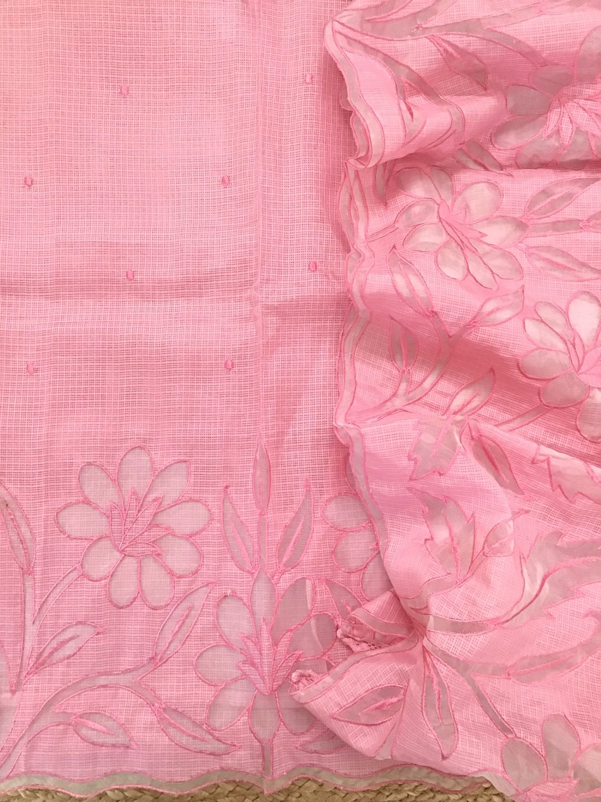 Soft Kota Silk Embroidered Suit - Pink