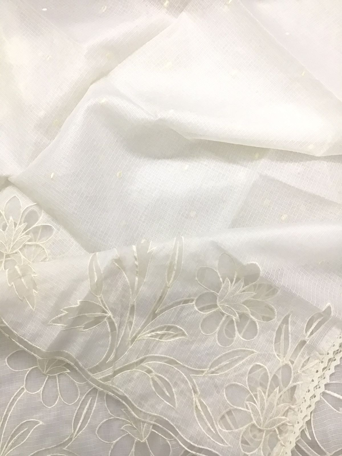 Soft Kota Silk Embroidered Suit - Off White