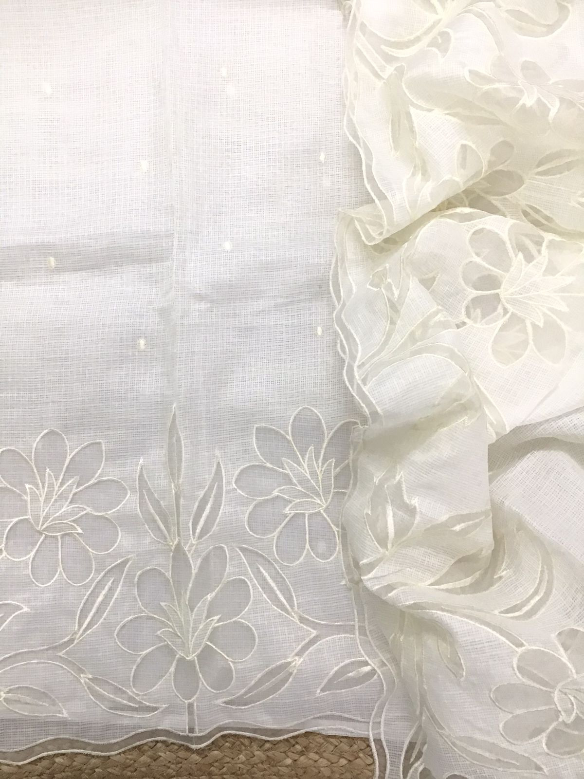 Soft Kota Silk Embroidered Suit - Off White