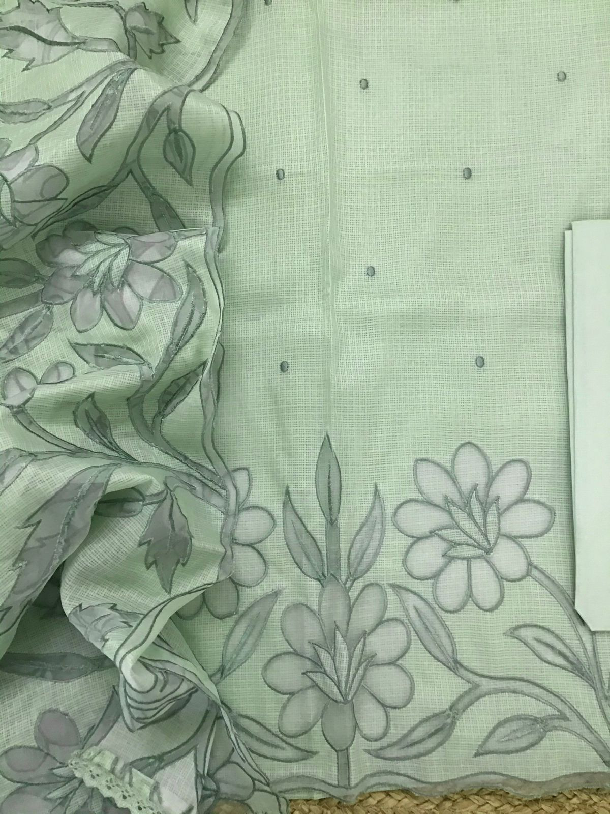 Soft Kota Silk Embroidered Suit - Green