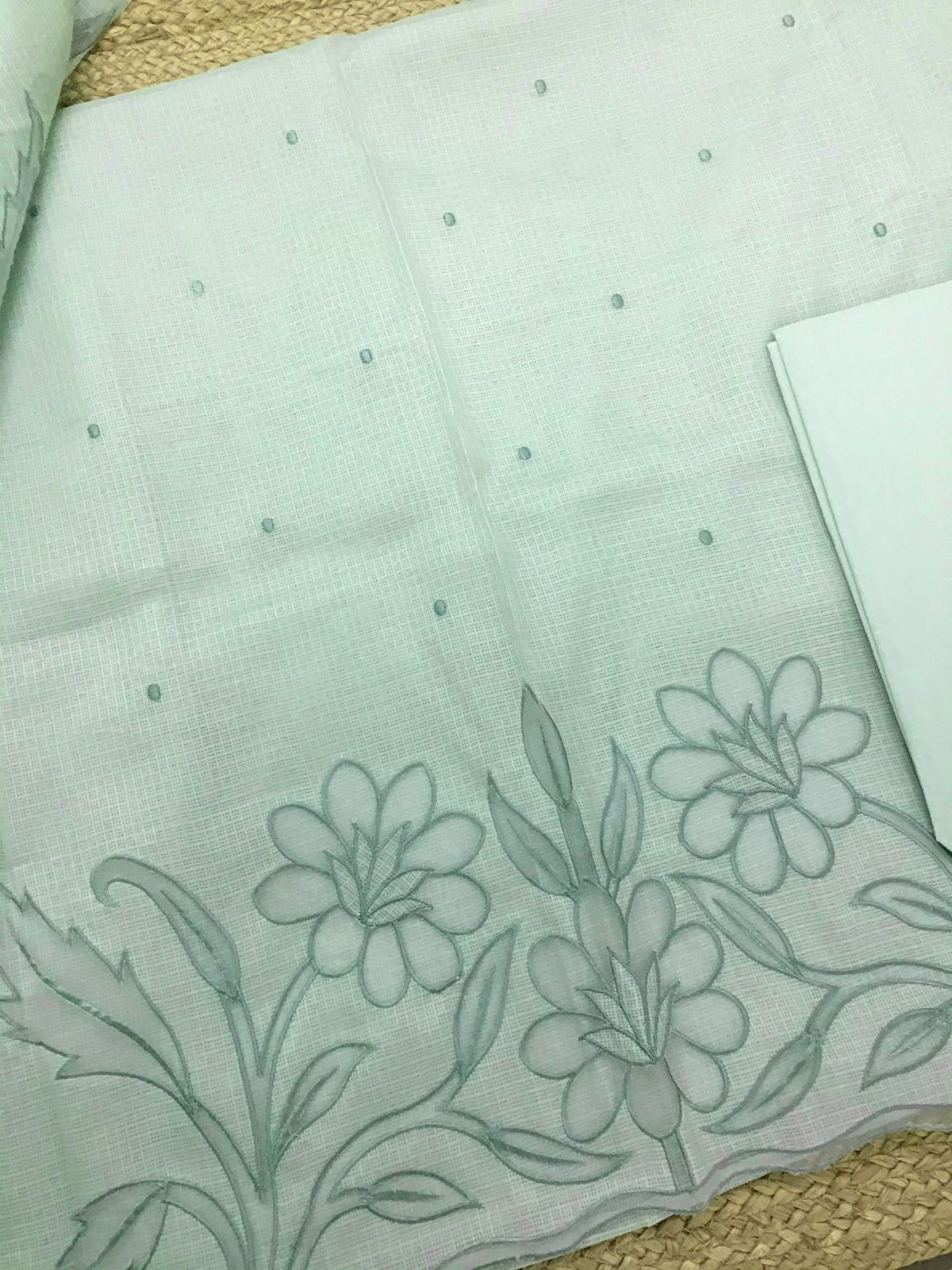 Soft Kota Silk Embroidered Suit - Green