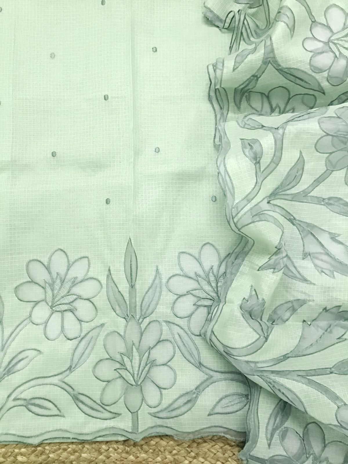 Soft Kota Silk Embroidered Suit - Green