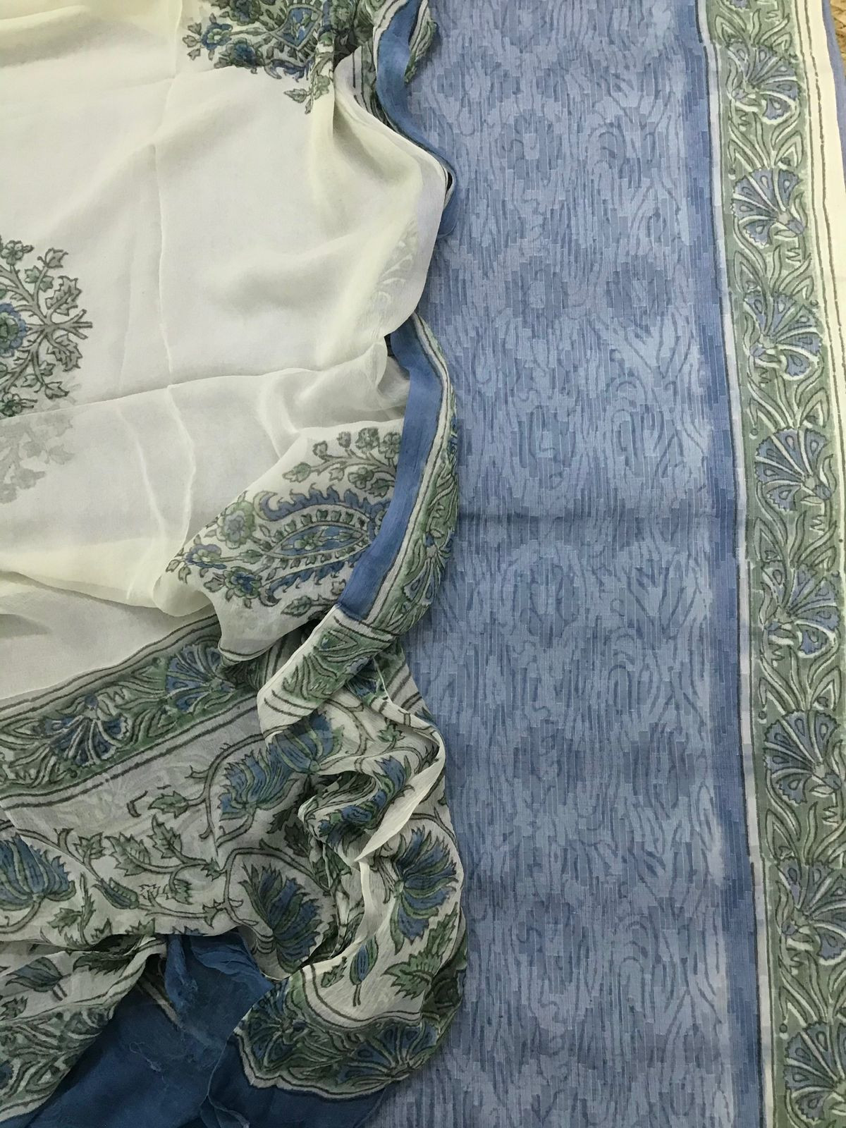 Pure Cotton Printed Self Weaved Suit - Blue