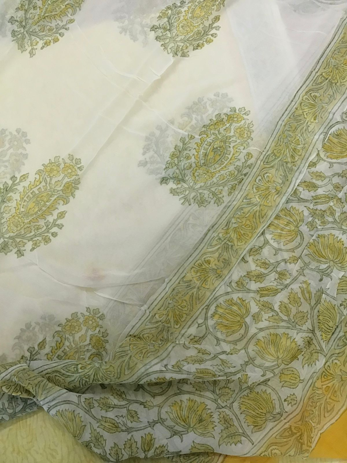 Pure Cotton Printed Self Weaved Suit - Yellow