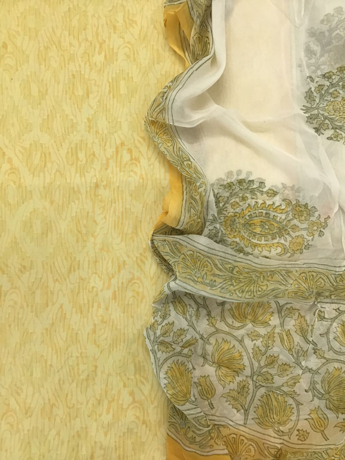 Pure Cotton Printed Self Weaved Suit - Yellow