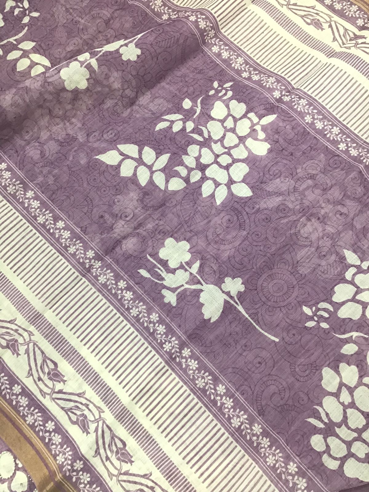 Soft Linen Jute Cotton Printed Embroidered Suit - Purple