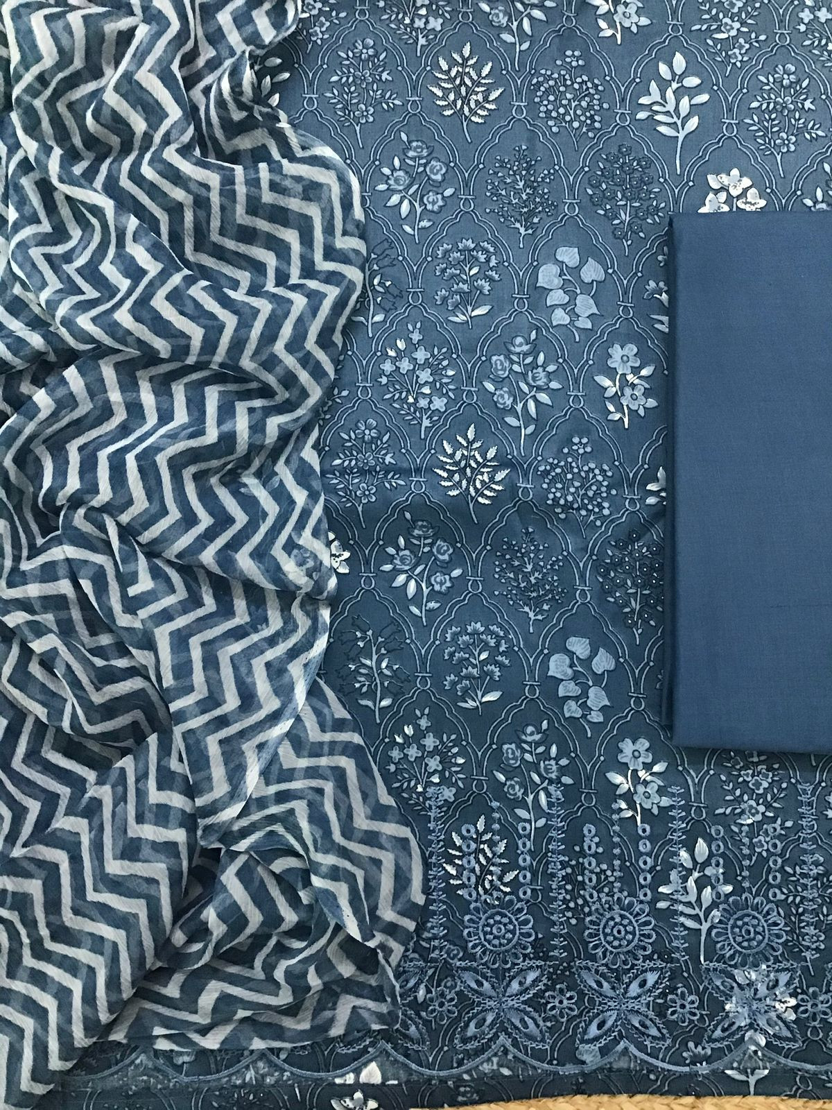 Pure Jaam Cotton Printed Embroidered Suit - Blue