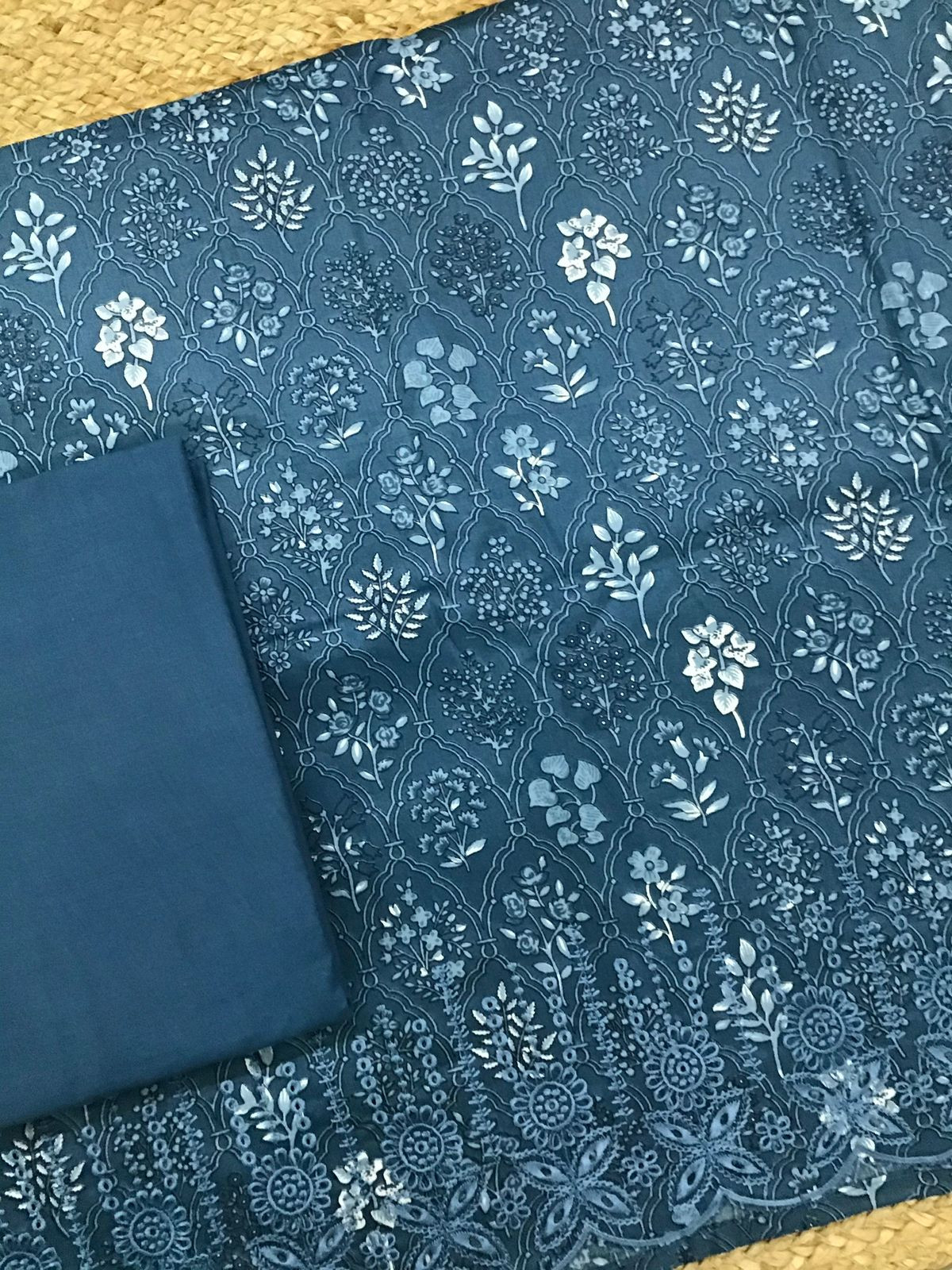 Pure Jaam Cotton Printed Embroidered Suit - Blue