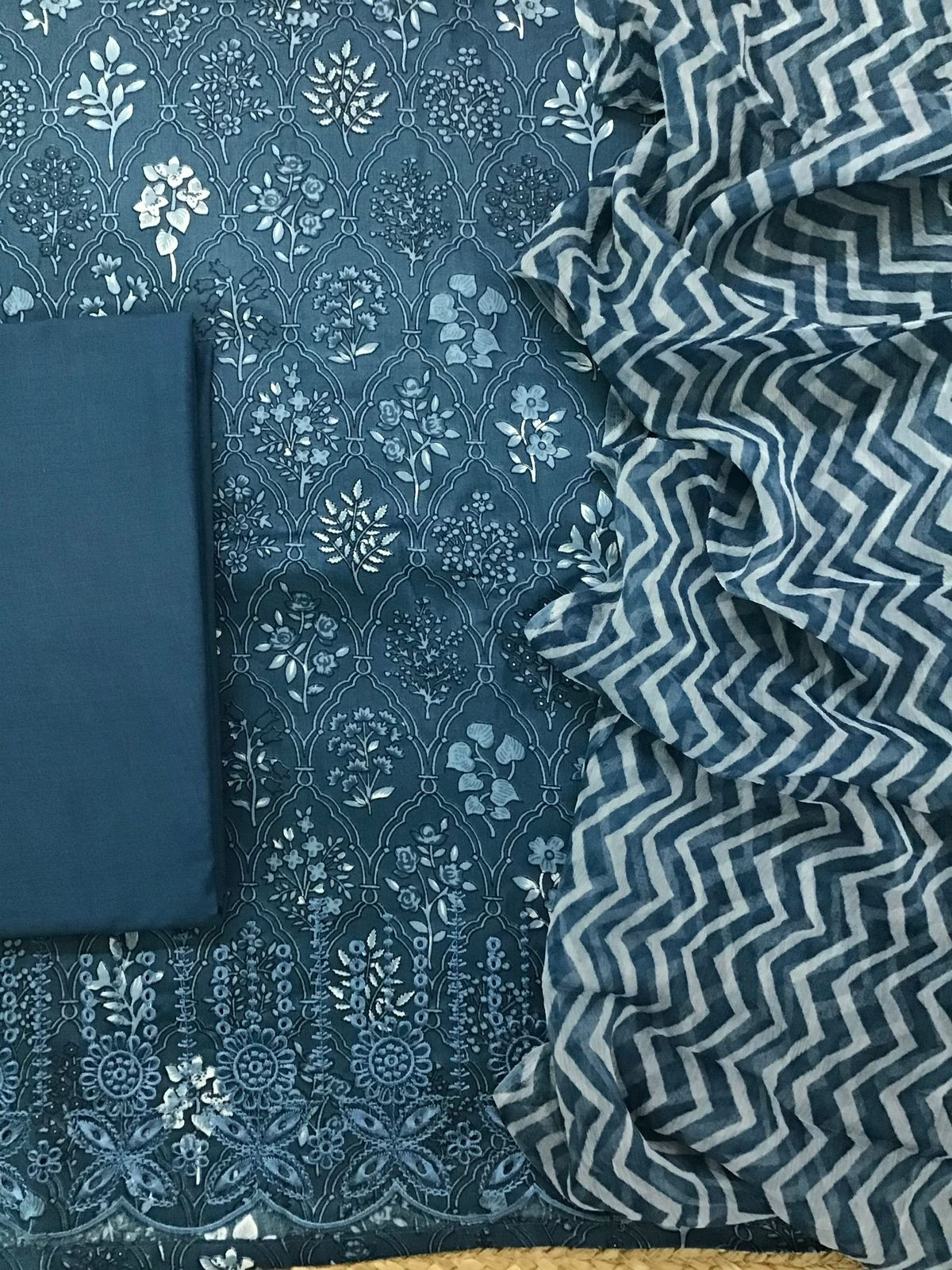 Pure Jaam Cotton Printed Embroidered Suit - Blue