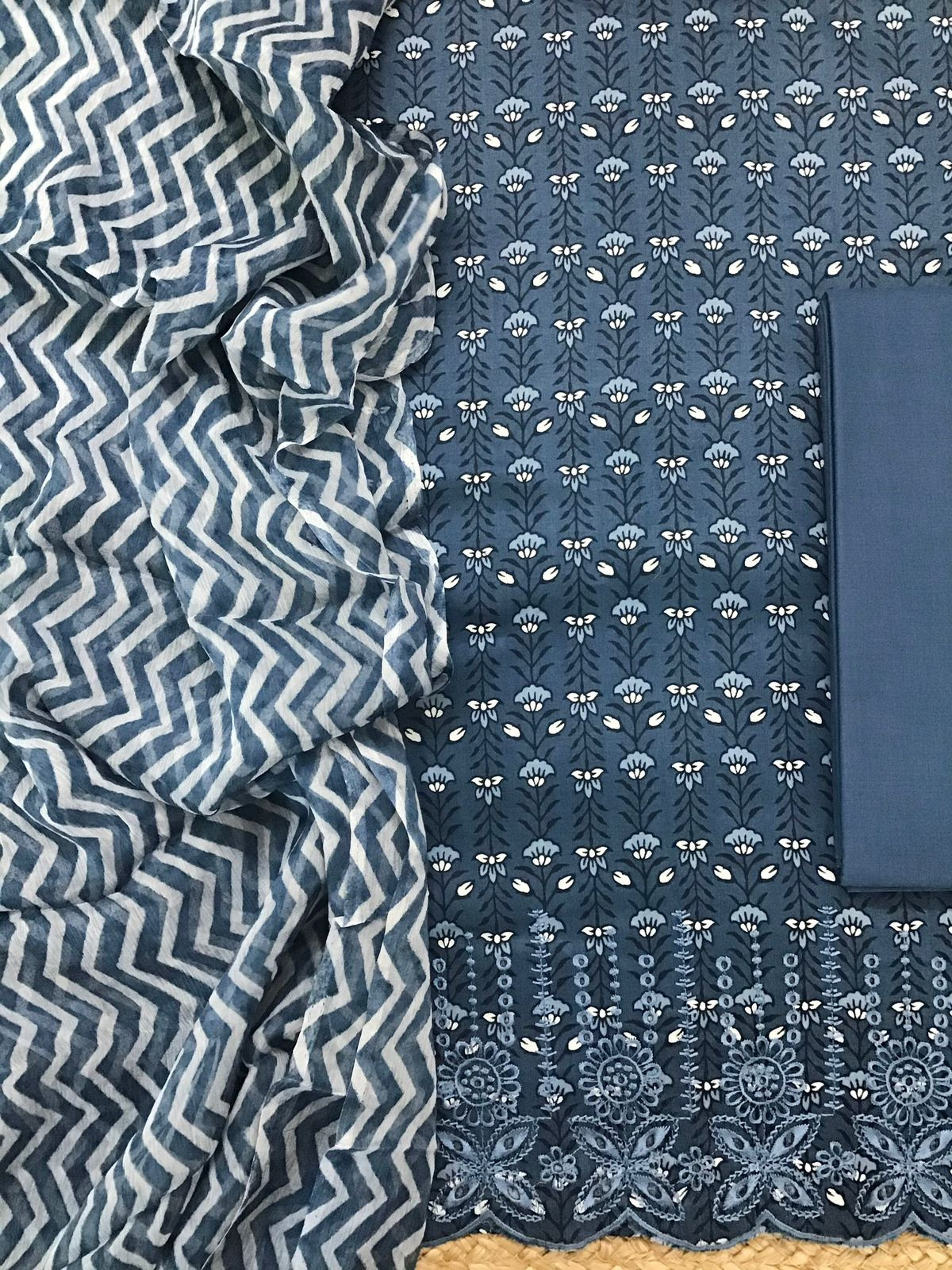 Pure Jaam Cotton Printed Embroidered Suit - Blue