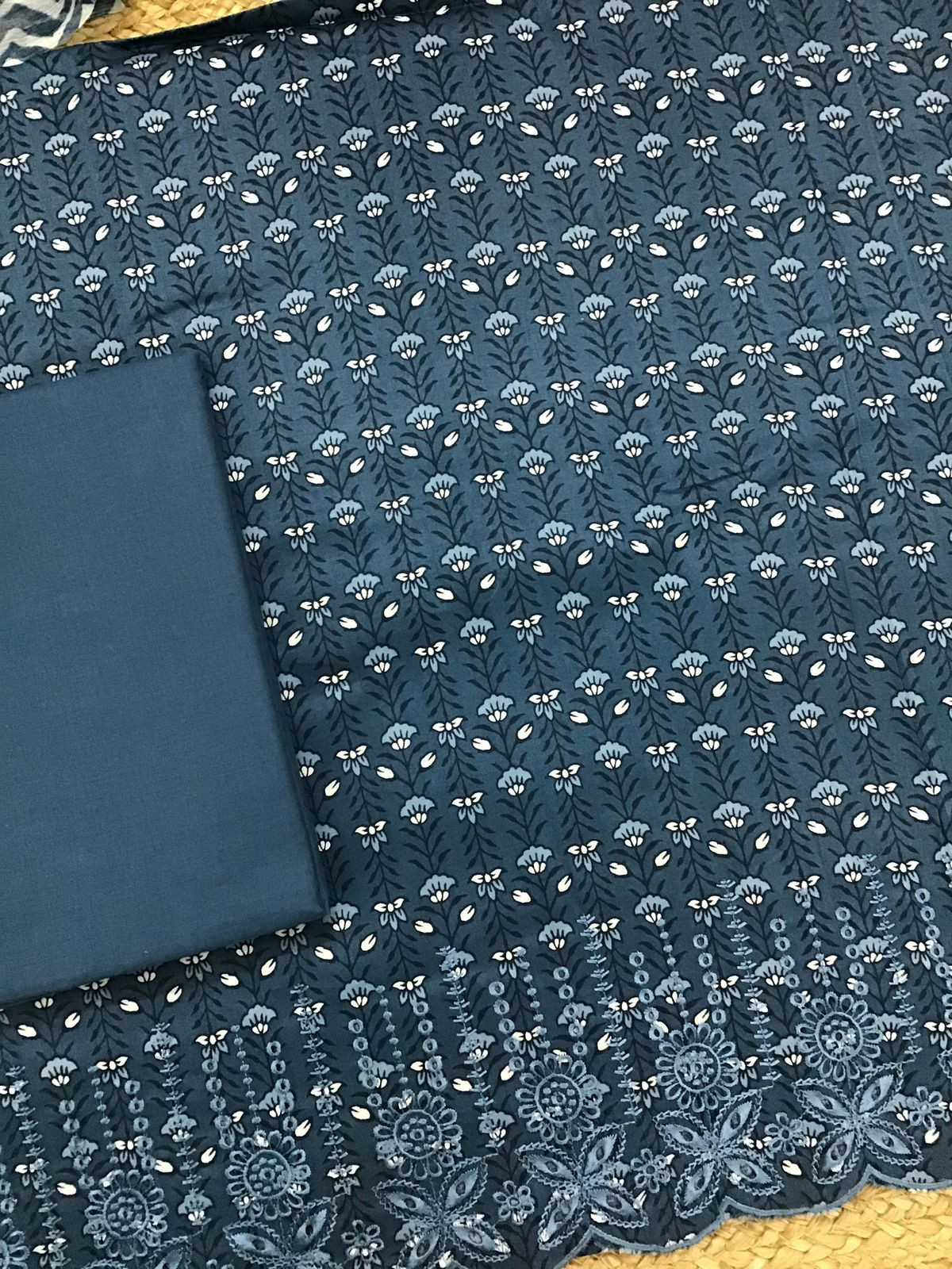 Pure Jaam Cotton Printed Embroidered Suit - Blue