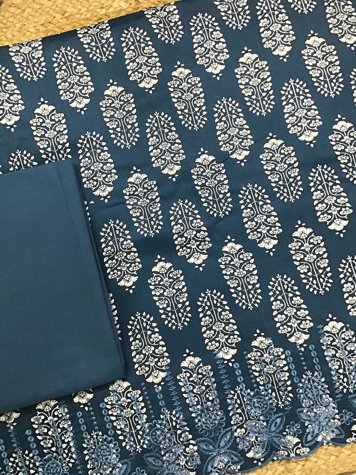 Pure Jaam Cotton Printed Embroidered Suit - Blue