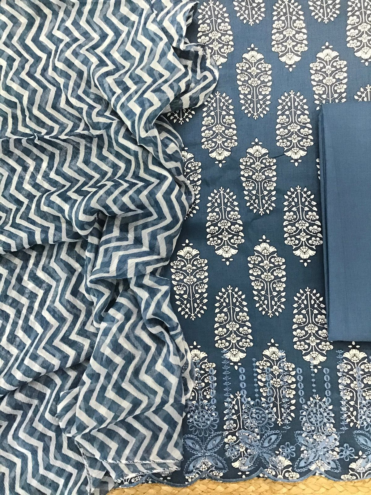 Pure Jaam Cotton Printed Embroidered Suit - Blue