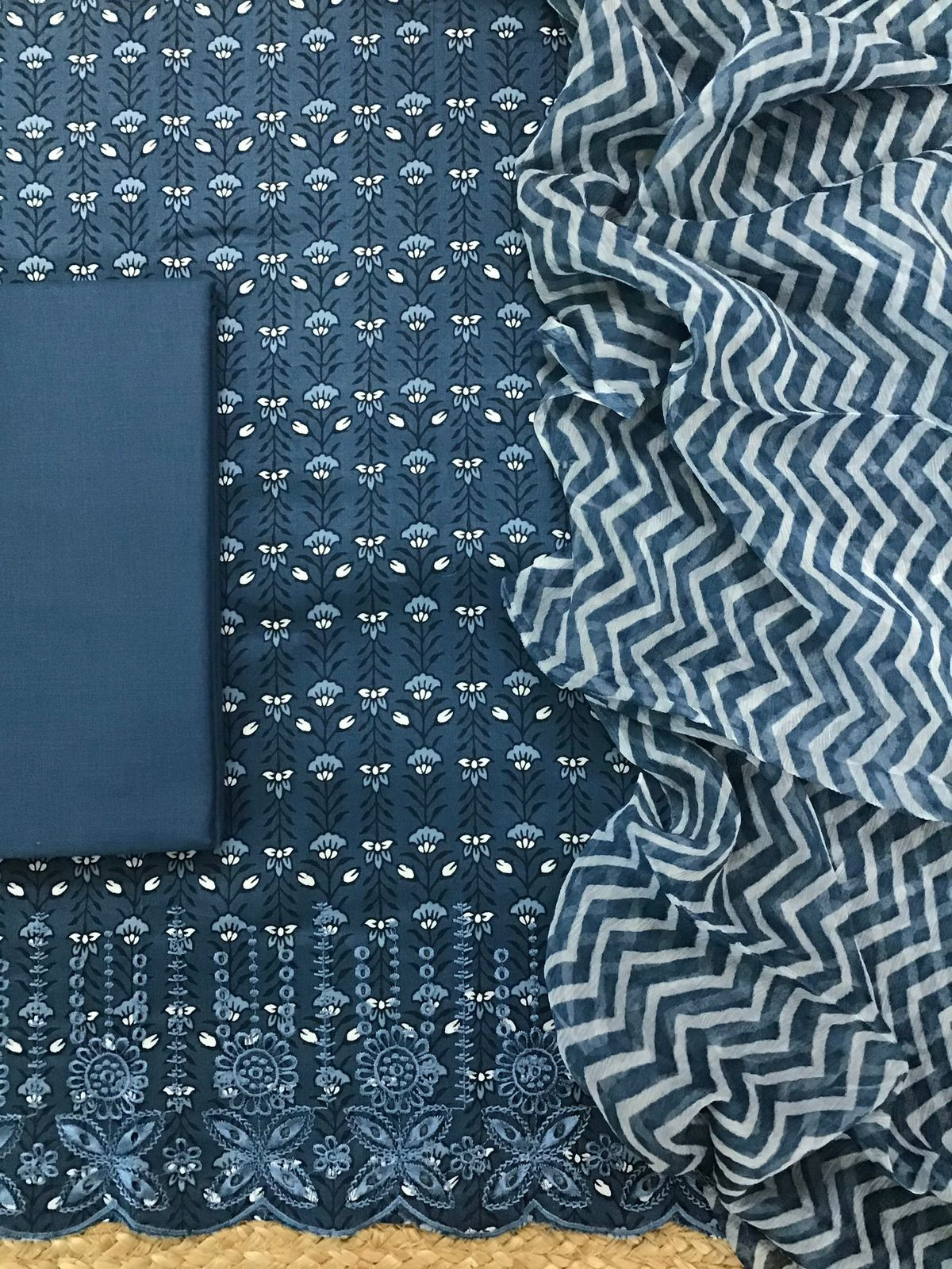 Pure Jaam Cotton Printed Embroidered Suit - Blue