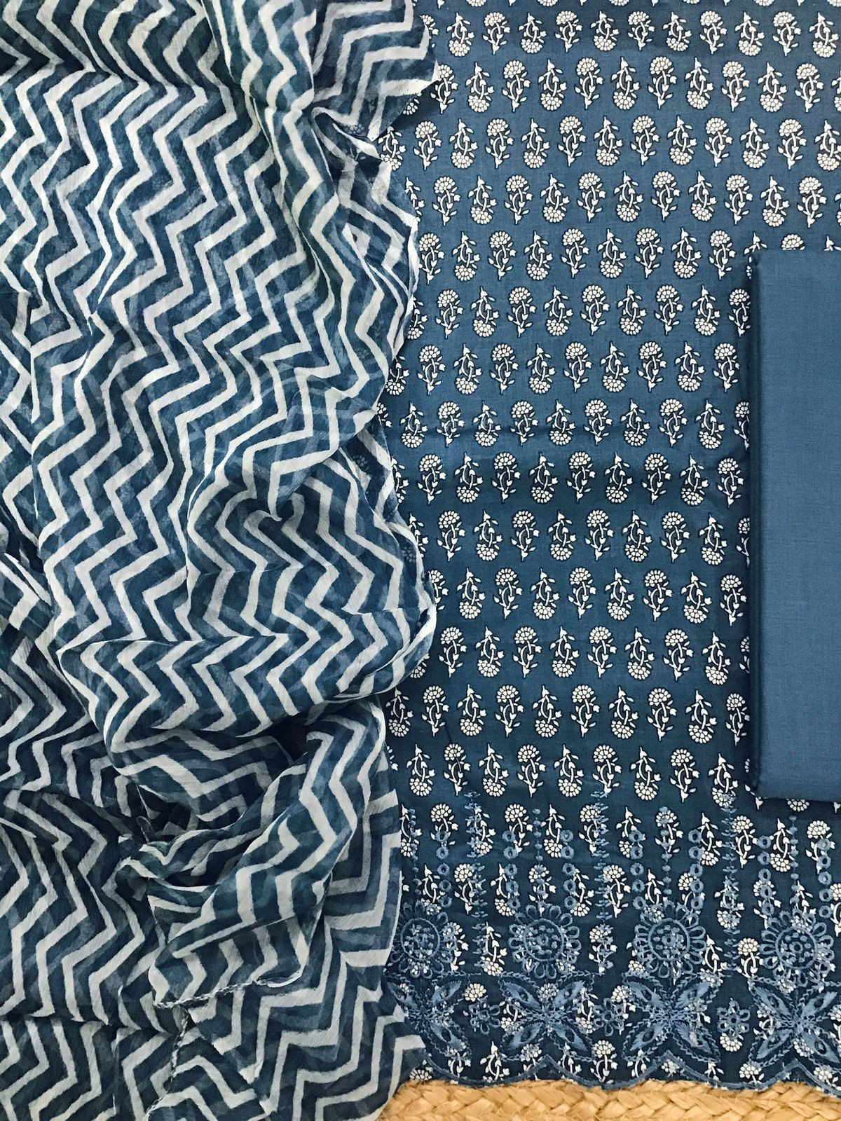 Pure Jaam Cotton Printed Embroidered Suit - Blue