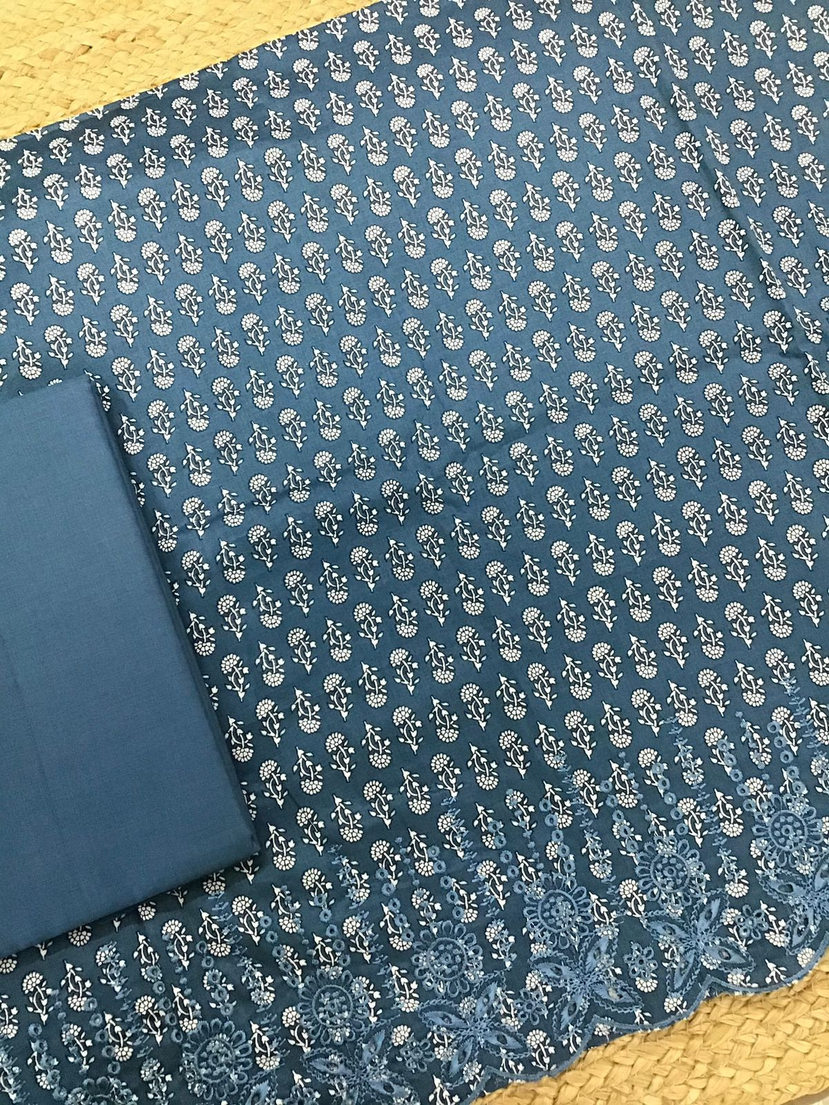 Pure Jaam Cotton Printed Embroidered Suit - Blue