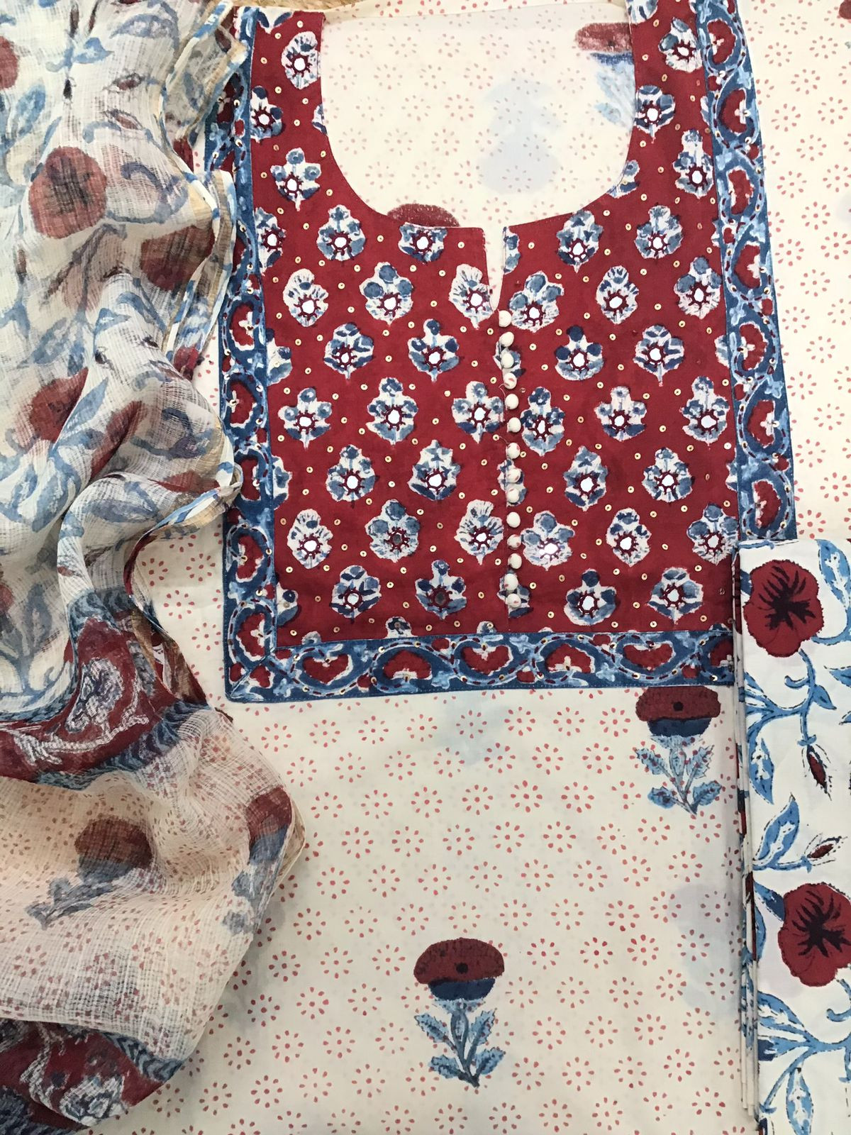 Pure Mul Cotton Printed Embroidered Suit - Cream