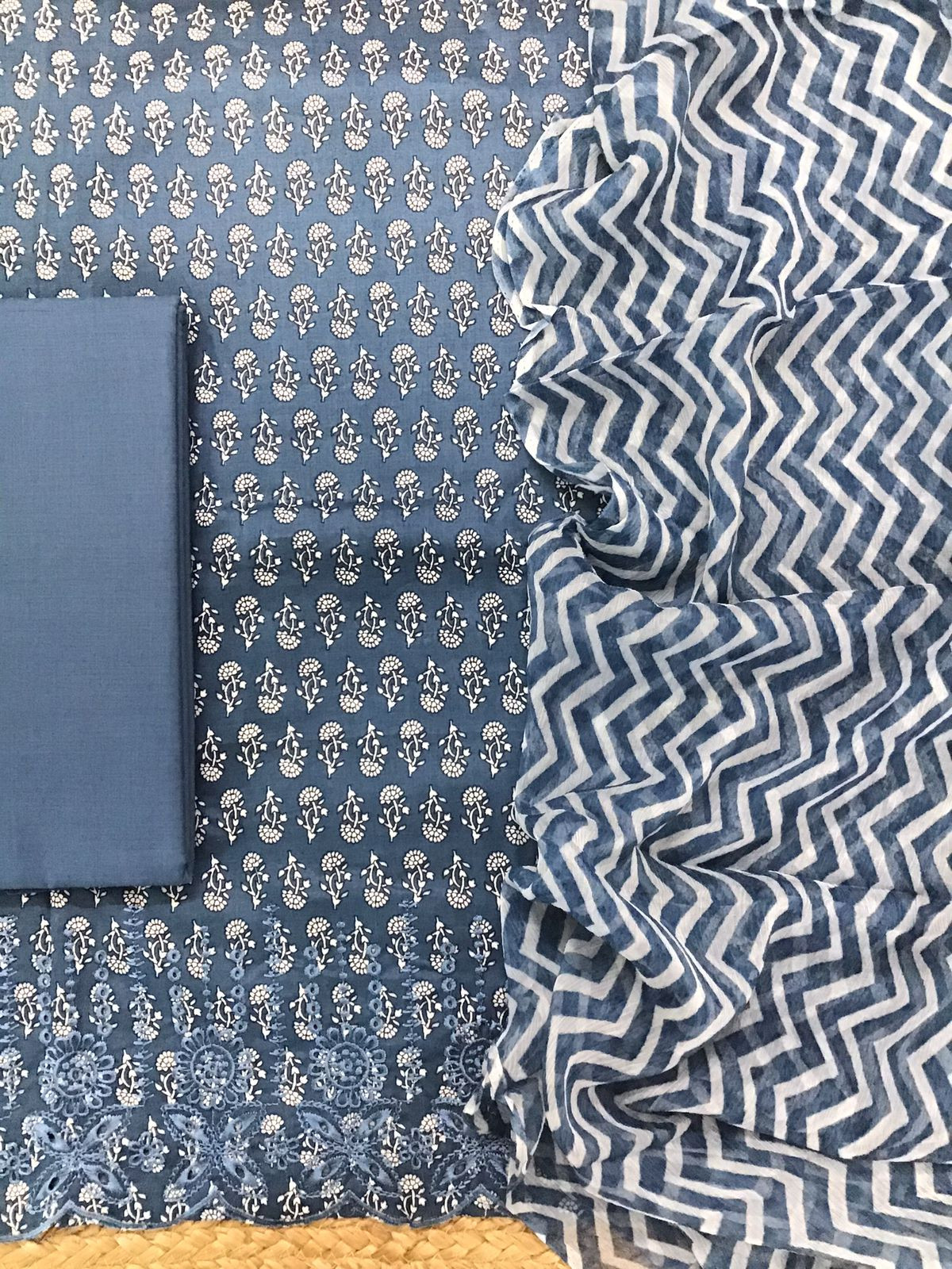 Pure Jaam Cotton Printed Embroidered Suit - Blue