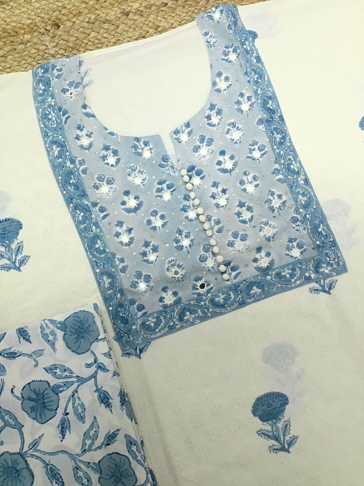 Pure Mul Cotton Printed Embroidered Suit - Cream