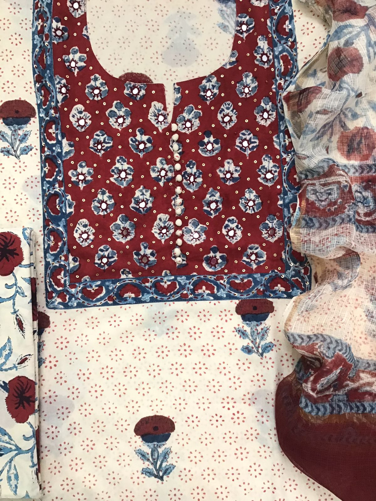 Pure Mul Cotton Printed Embroidered Suit - Cream