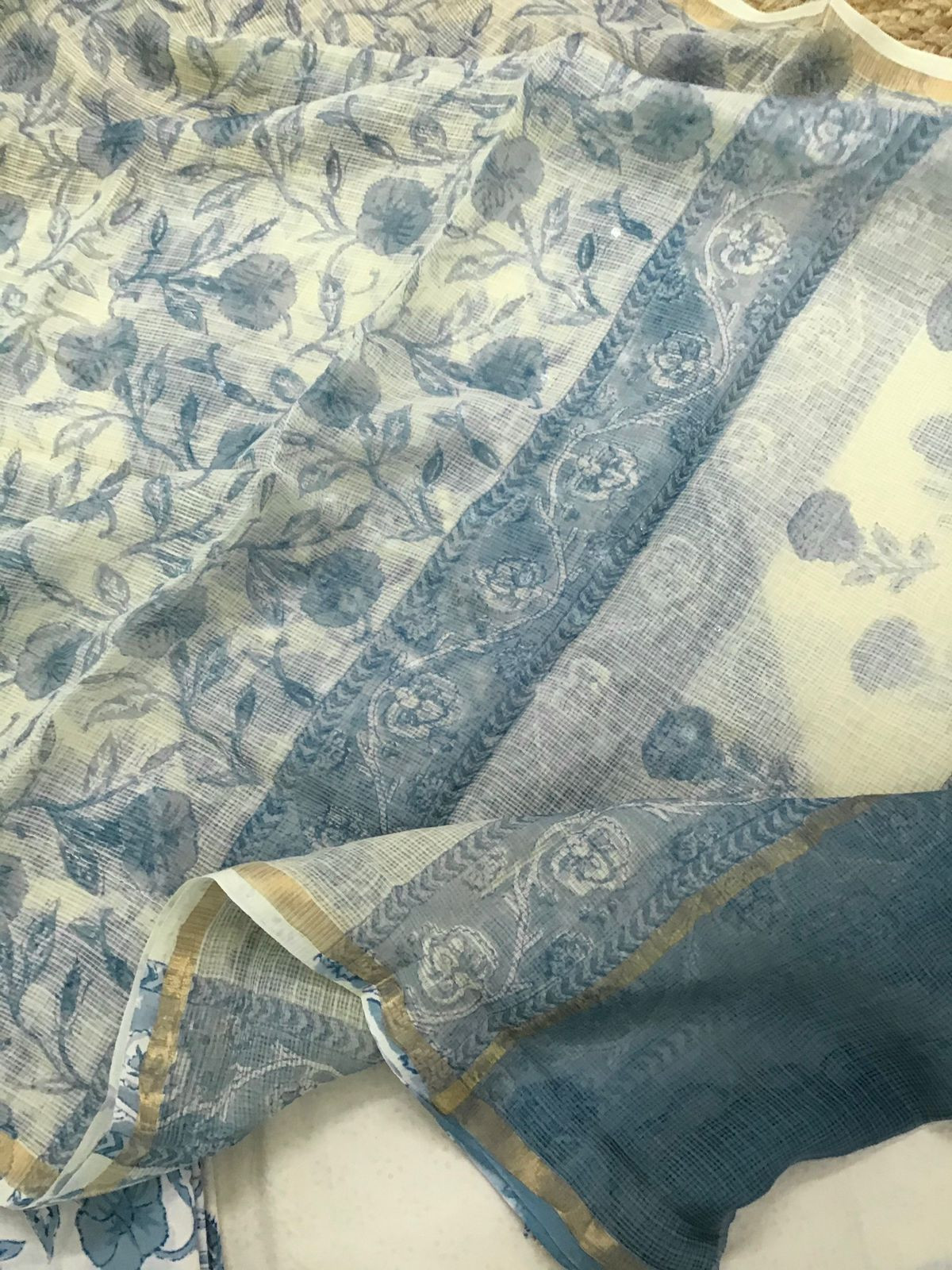 Pure Mul Cotton Printed Embroidered Suit - Cream